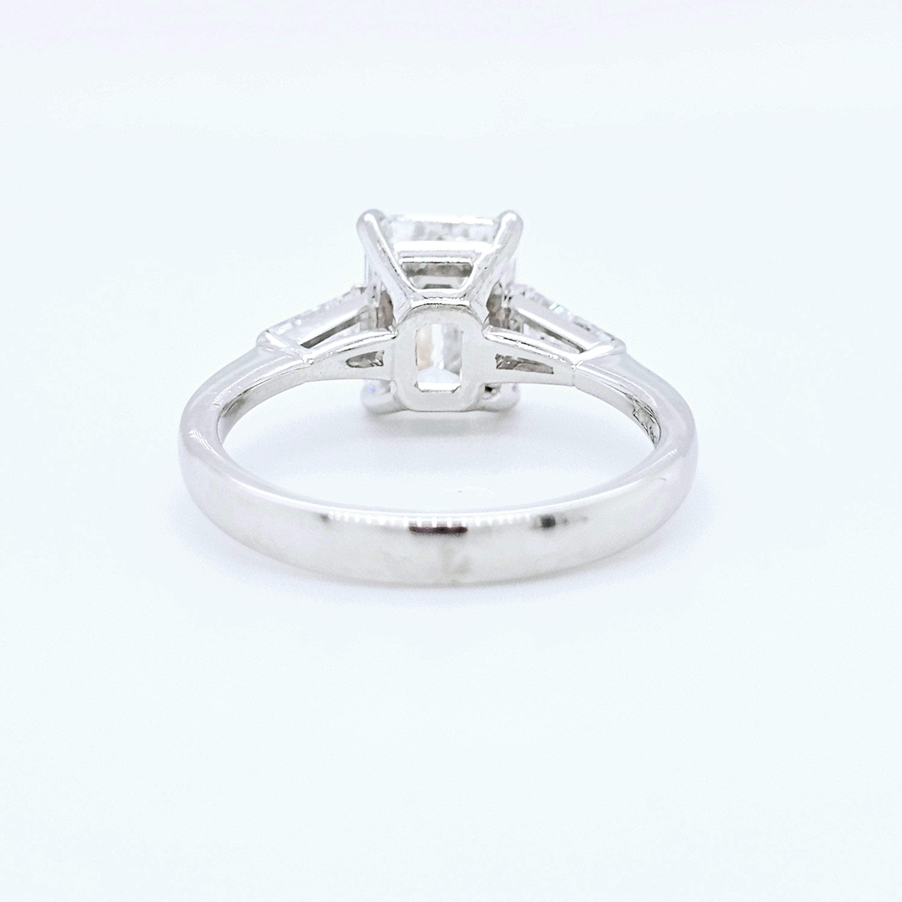 Platinum Emerald-Cut Diamond Three-Stone Engagement Ring – 1.57ct E/VVS1