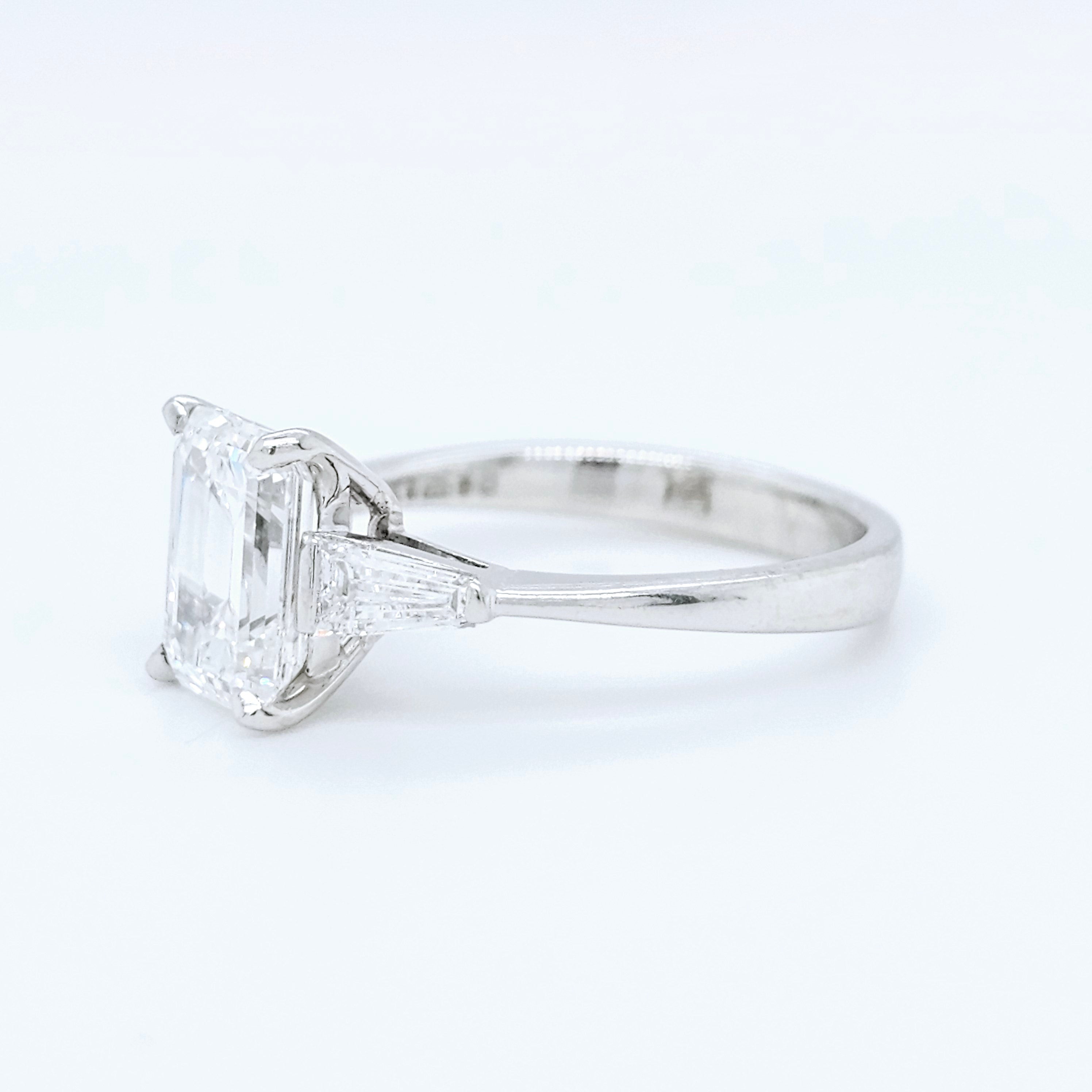 Platinum Emerald-Cut Diamond Three-Stone Engagement Ring – 1.57ct E/VVS1