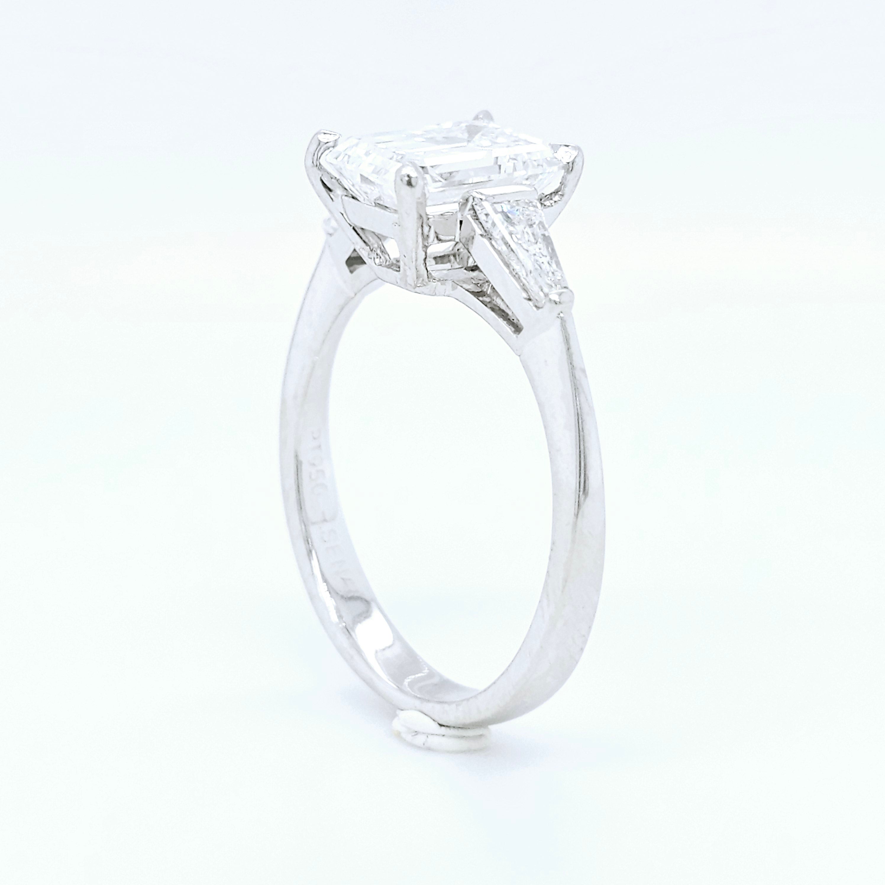 Platinum Emerald-Cut Diamond Three-Stone Engagement Ring – 1.57ct E/VVS1
