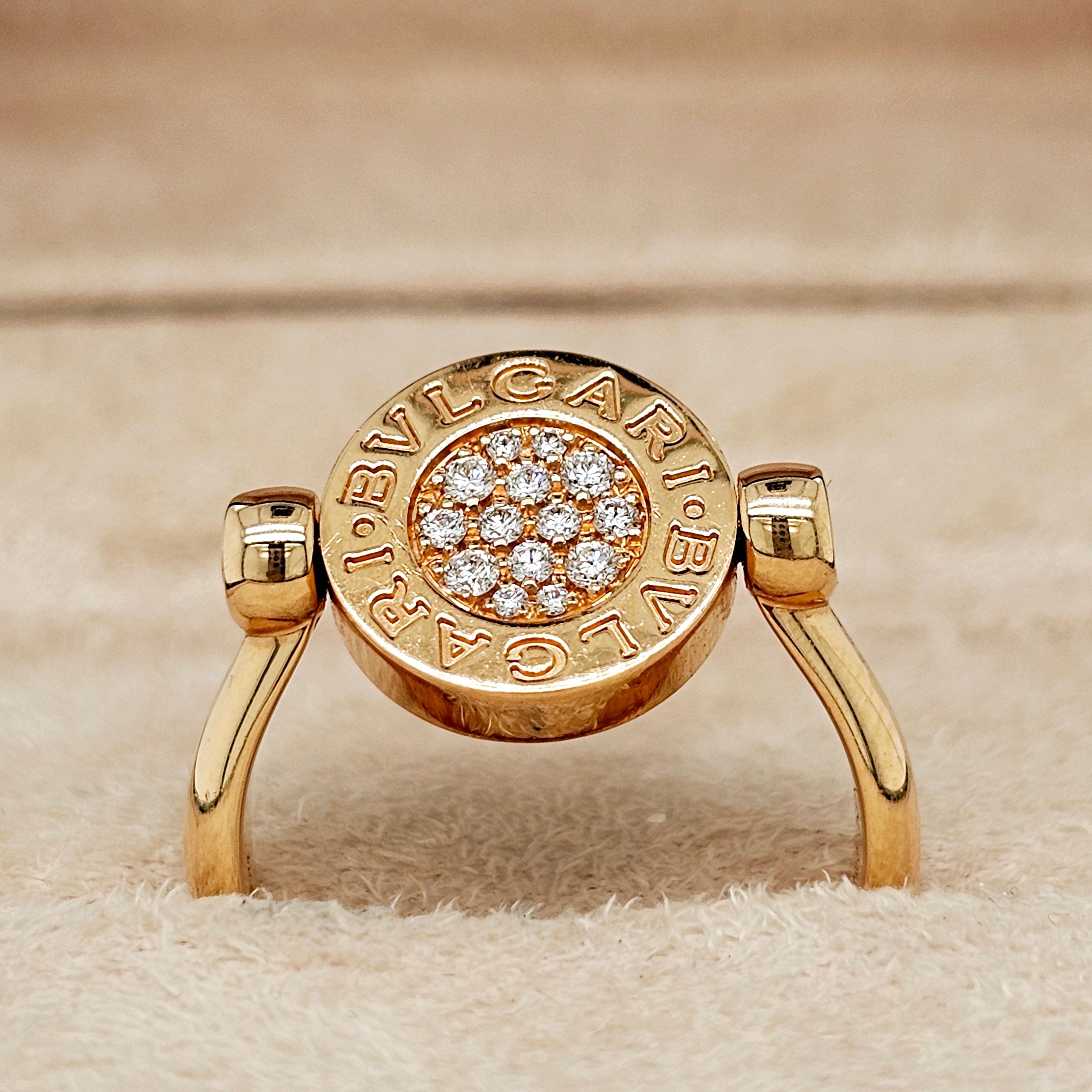 Pre-Owned BVLGARI Flip Ring - Jade & Diamond 18k Rose Gold Chloe's Jewellers