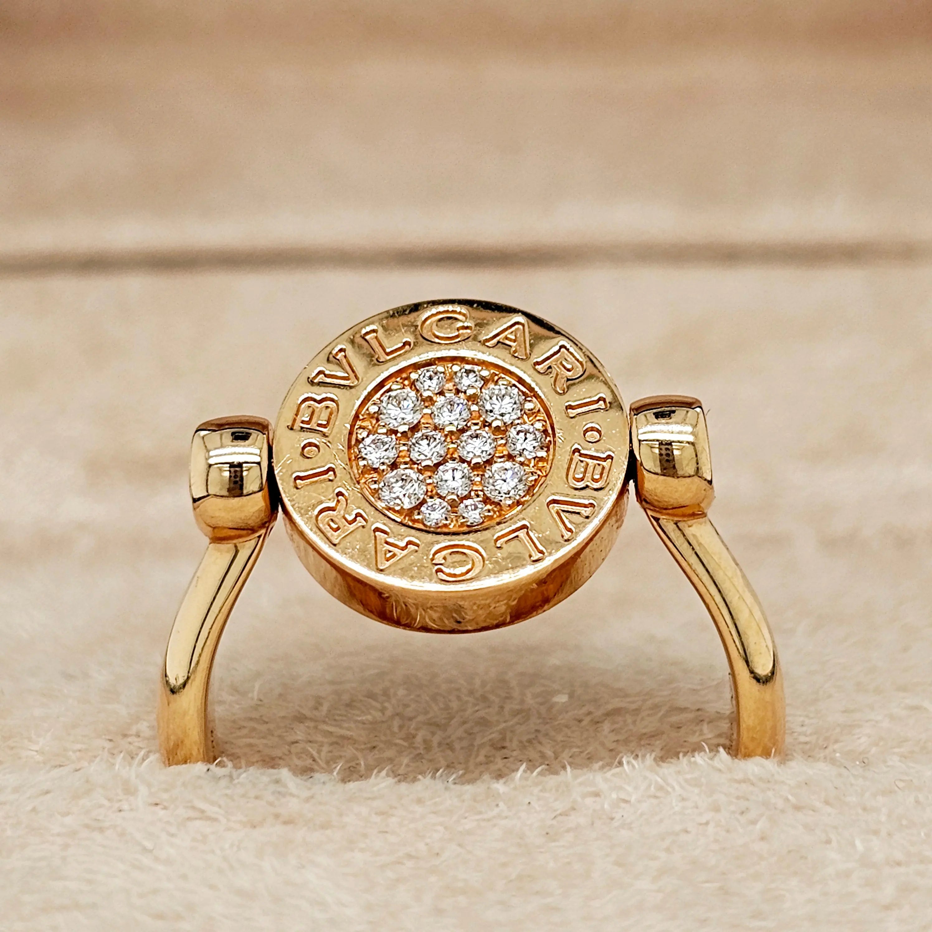 Pre-Owned BVLGARI Flip Ring - Jade & Diamond 18k Rose Gold Chloe's Jewellers