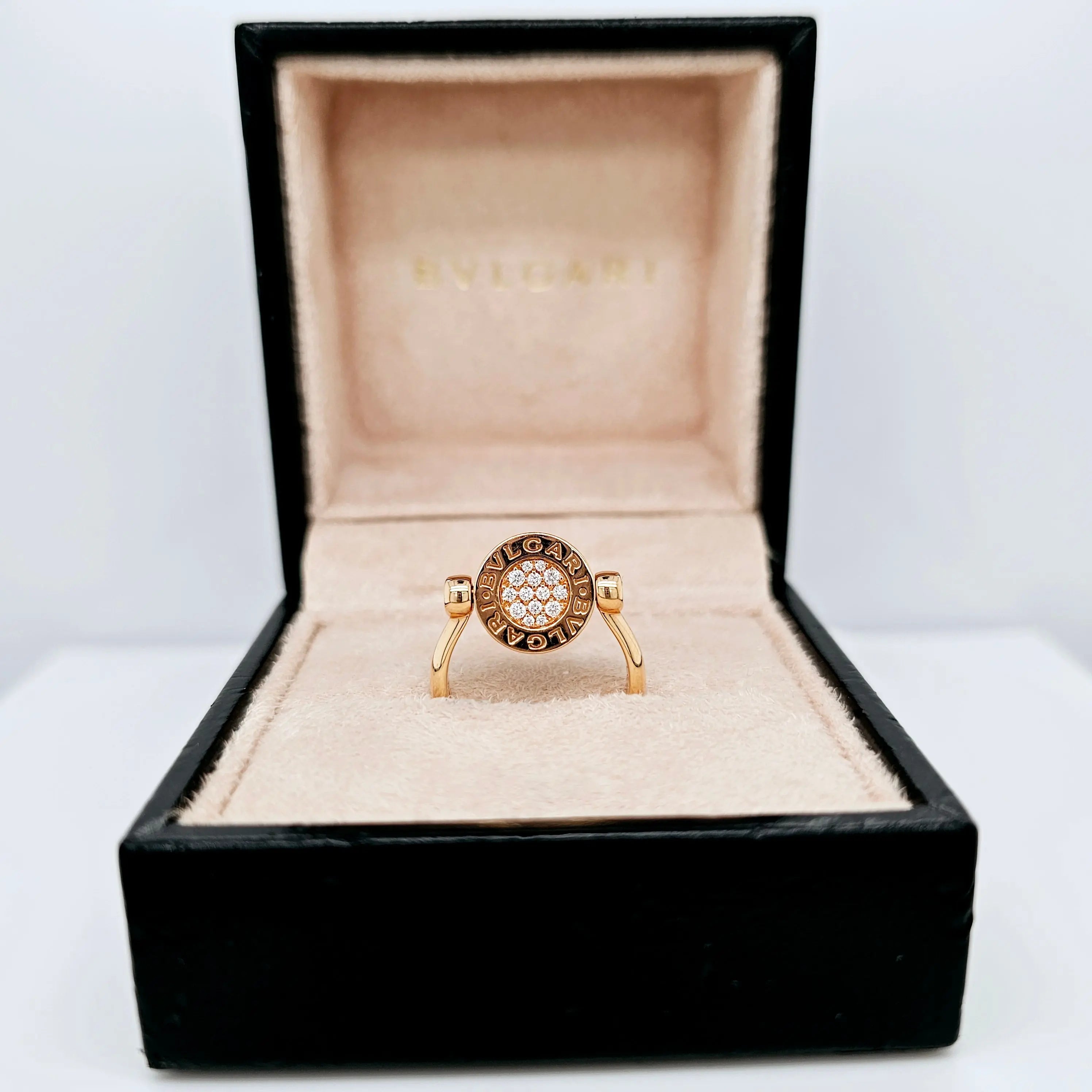 Pre-Owned BVLGARI Flip Ring - Jade & Diamond 18k Rose Gold Chloe's Jewellers