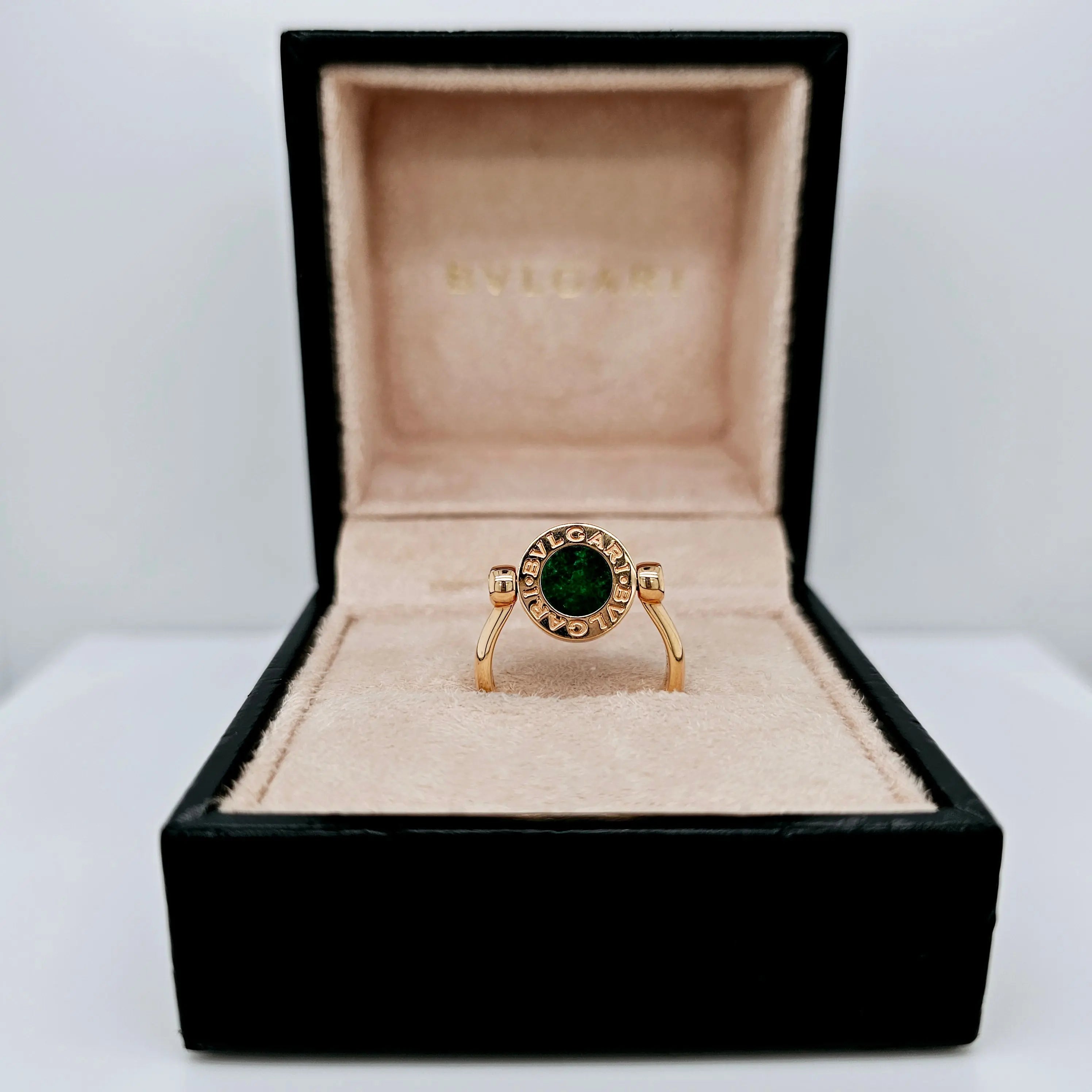 Pre-Owned BVLGARI Flip Ring - Jade & Diamond 18k Rose Gold Chloe's Jewellers