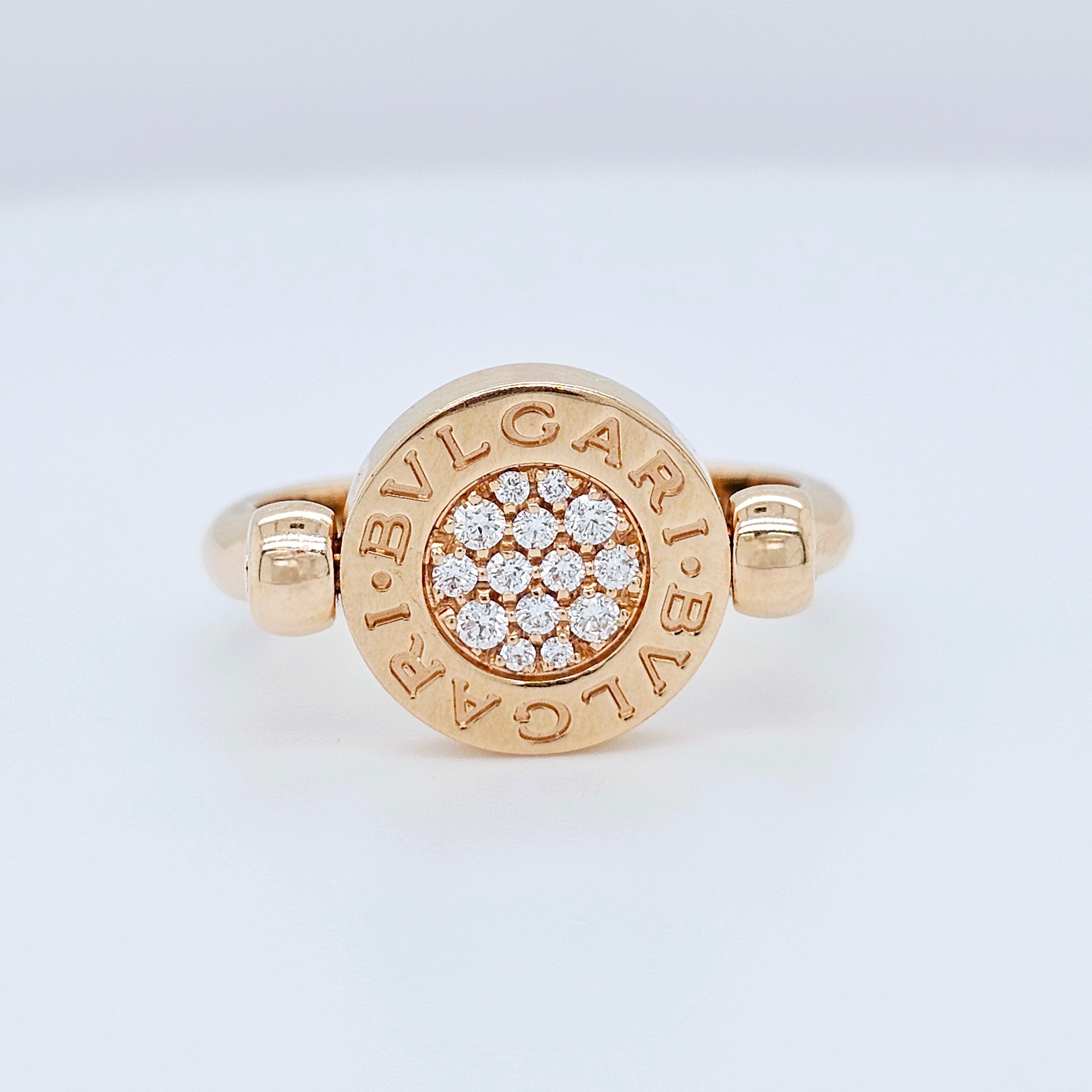 Pre-Owned BVLGARI Flip Ring - Jade & Diamond 18k Rose Gold Chloe's Jewellers