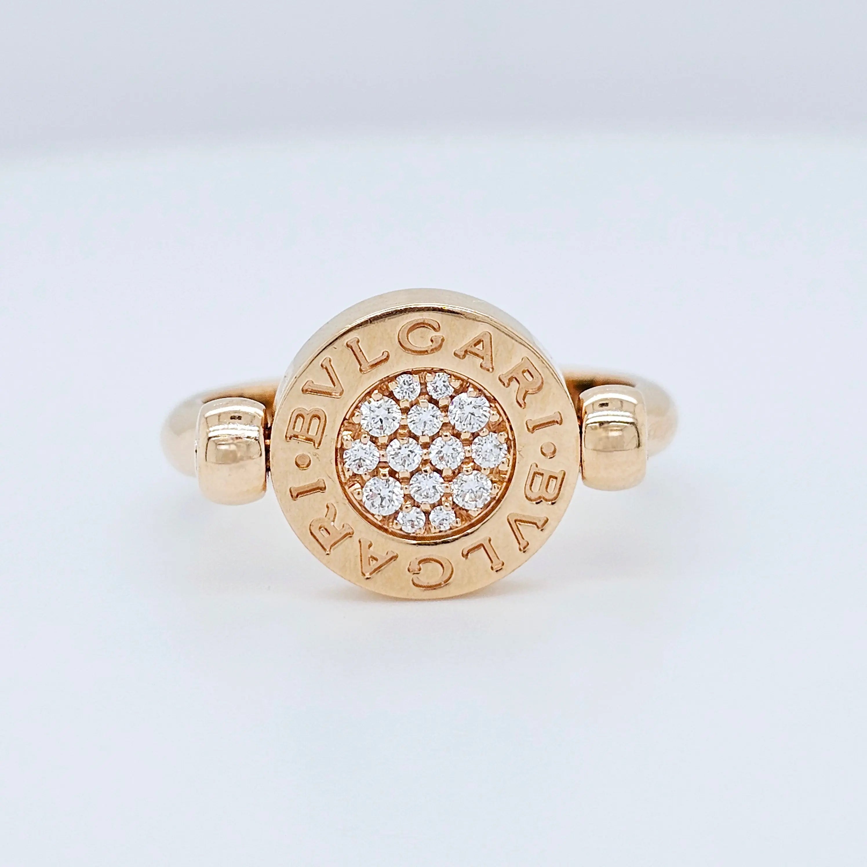 Pre-Owned BVLGARI Flip Ring - Jade & Diamond 18k Rose Gold Chloe's Jewellers