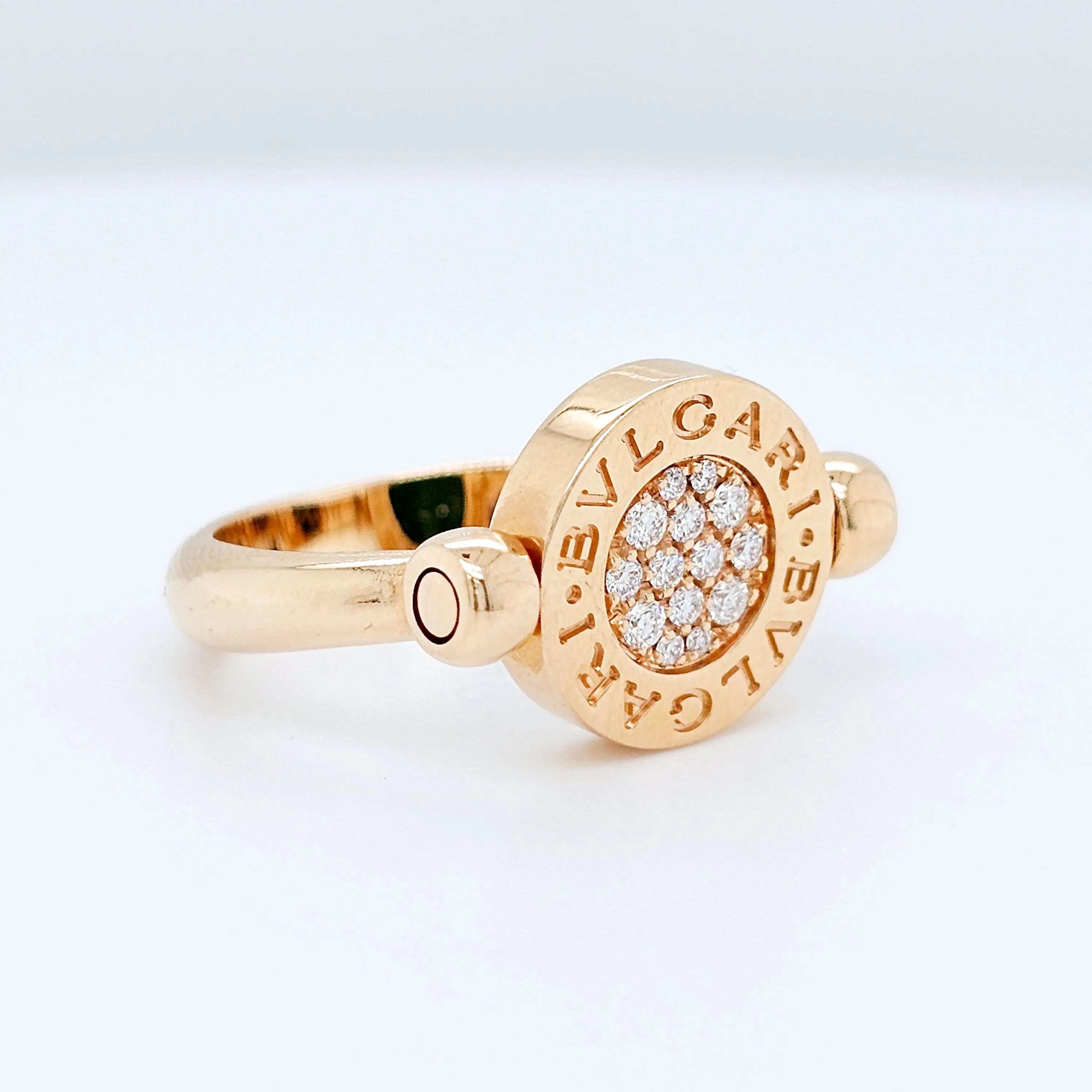 Pre-Owned BVLGARI Flip Ring - Jade & Diamond 18k Rose Gold Chloe's Jewellers