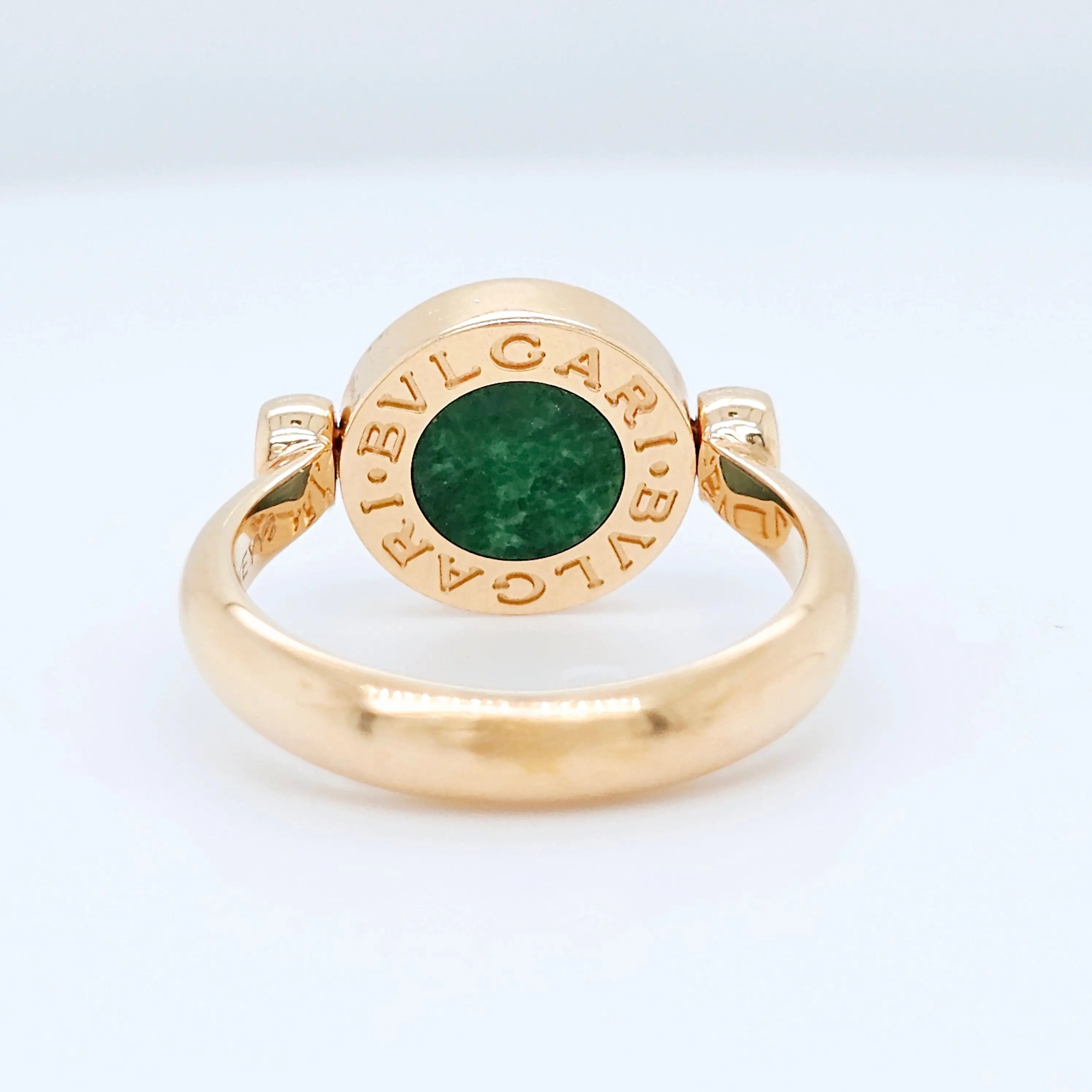 Pre-Owned BVLGARI Flip Ring - Jade & Diamond 18k Rose Gold Chloe's Jewellers