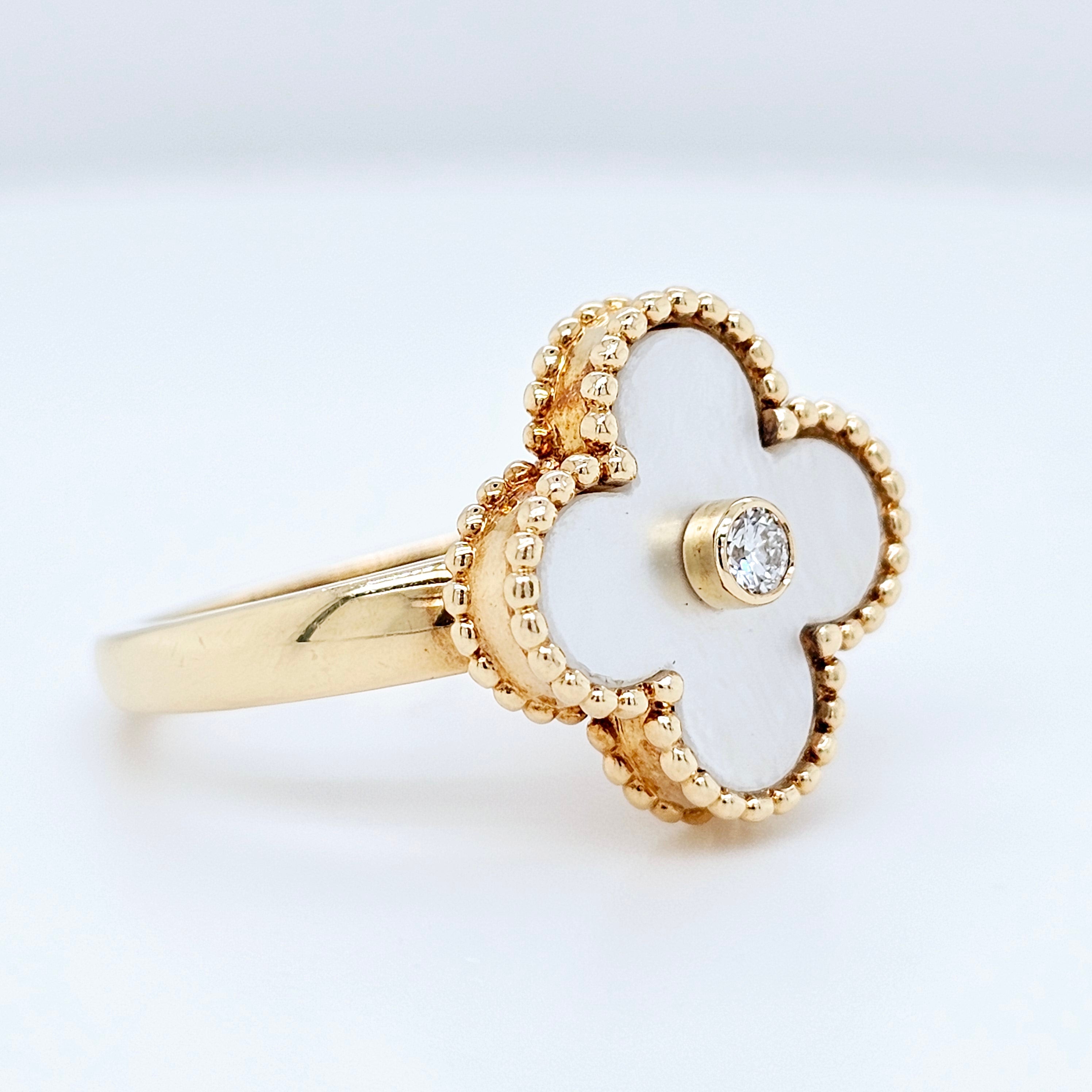 Pre-Owned Van Cleef & Arpels Vintage Alhambra Mother of Pearl Ring – 18ct Yellow Gold Chloe's Jewellers