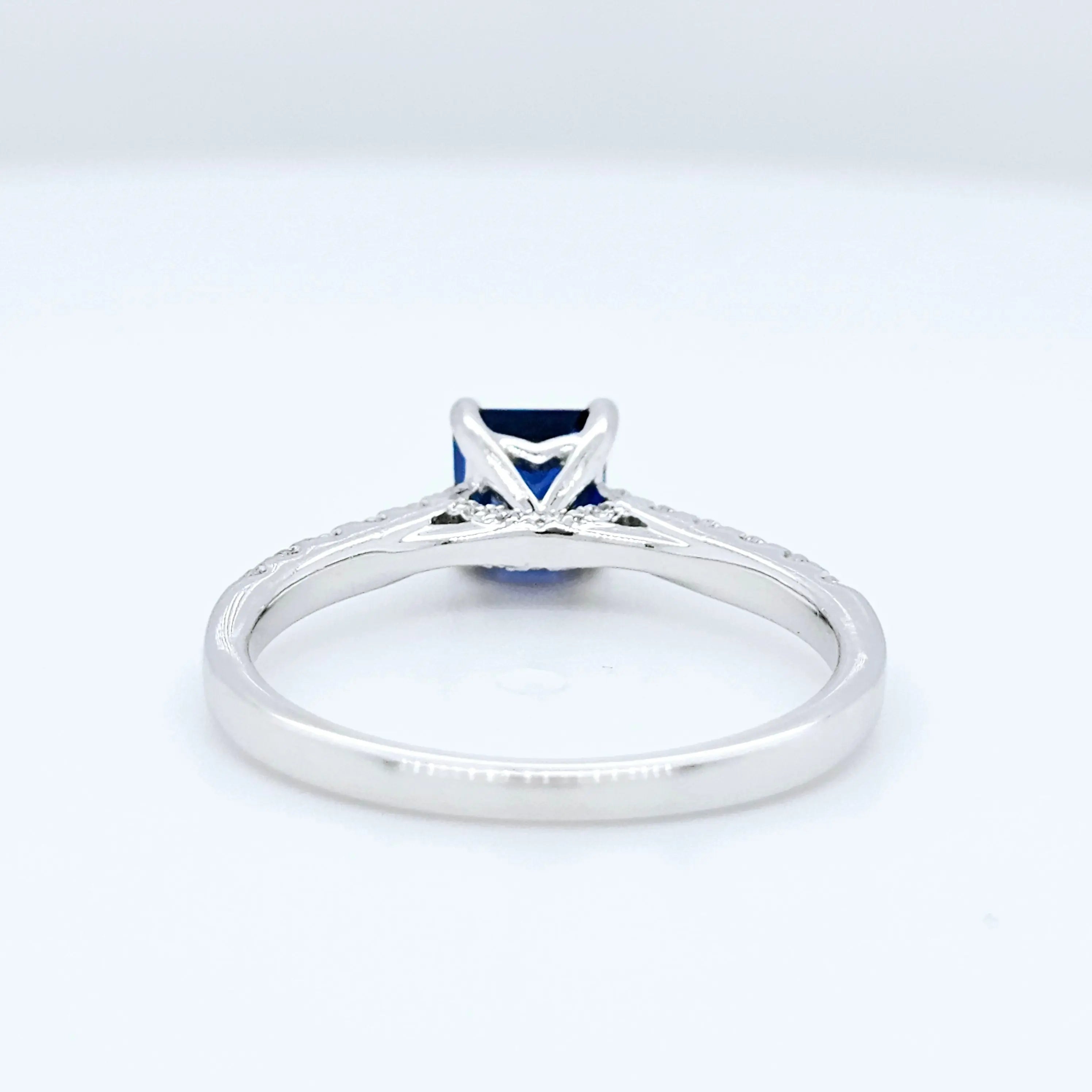 18k White Gold Blue Sapphire & Diamond Cathedral Engagement Ring – 0.83ct Sapphire, 0.20ct Chloe's Jewellers