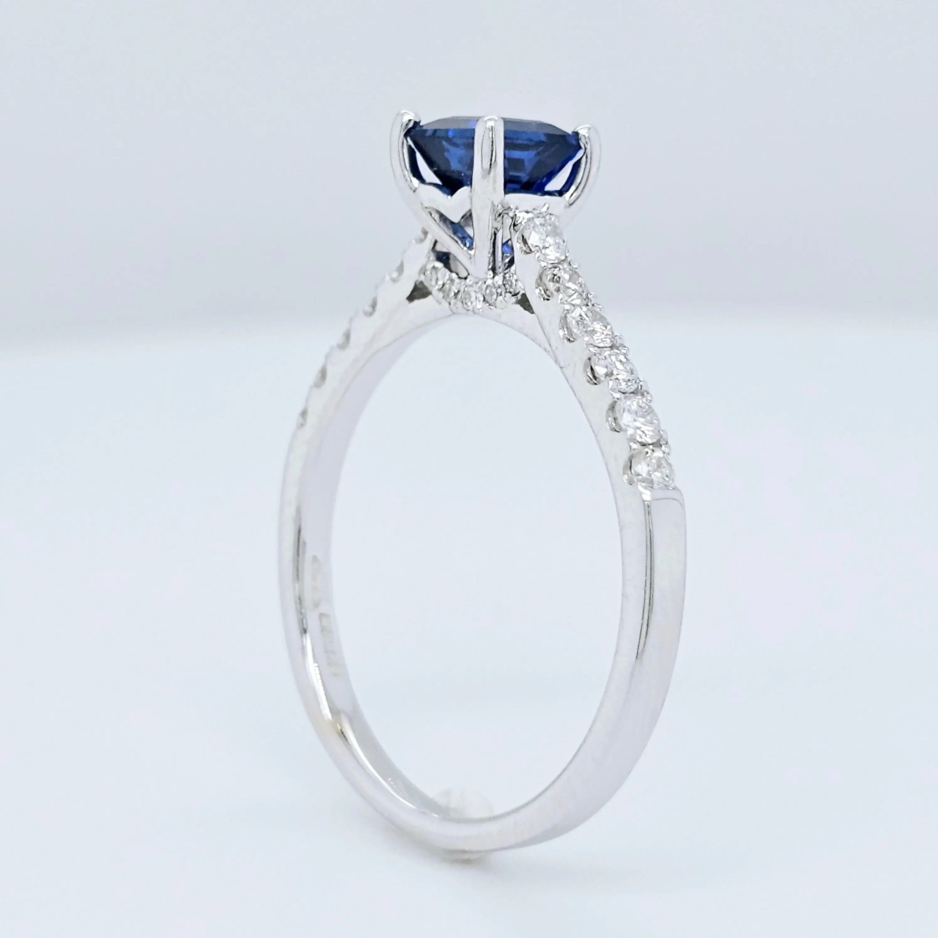 18k White Gold Blue Sapphire & Diamond Cathedral Engagement Ring – 0.83ct Sapphire, 0.20ct Chloe's Jewellers