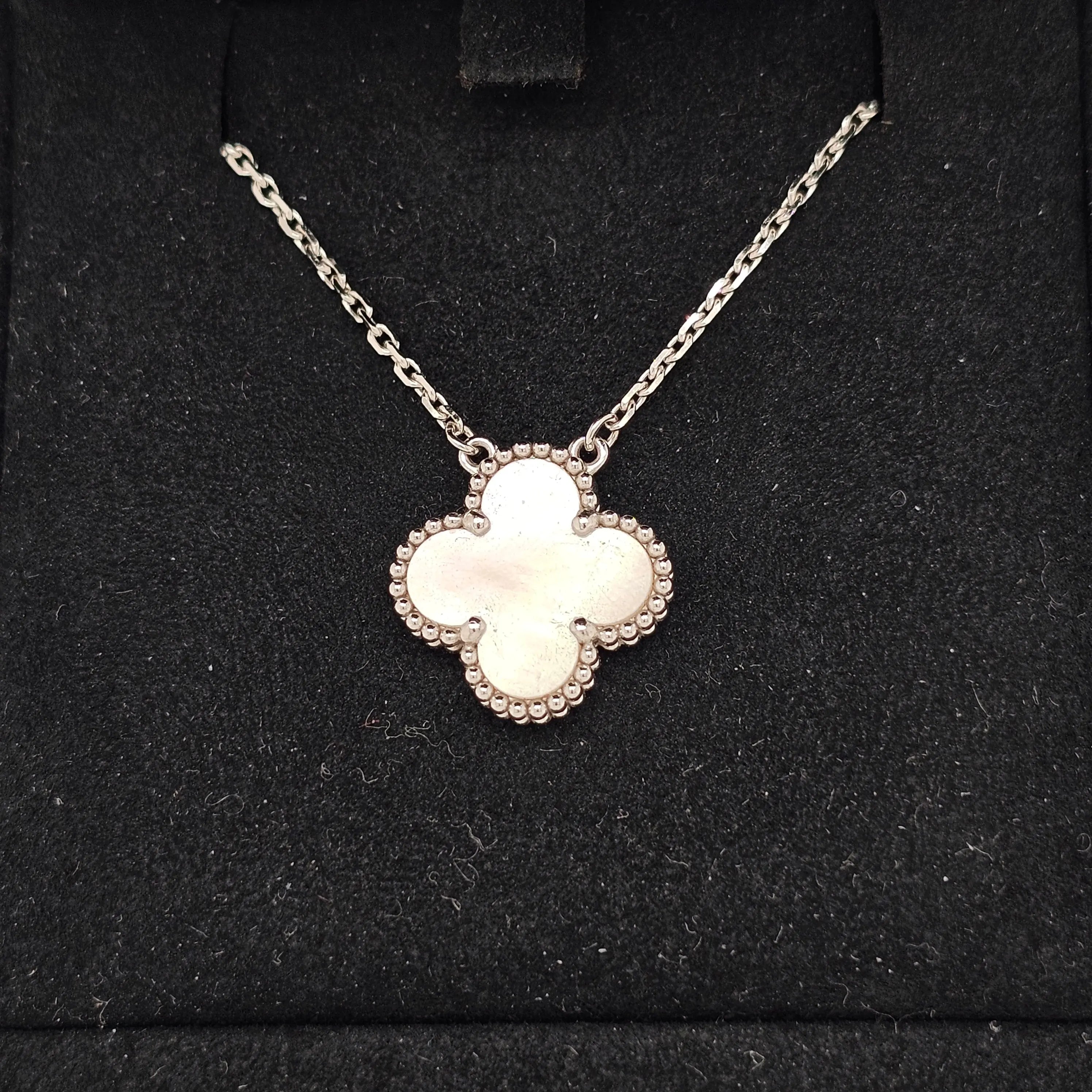 Pre-Owned Van Cleef & Arpels Vintage Alhambra Pendant Necklace – 18ct White Gold & Mother of Pearl Chloe's Jewellers