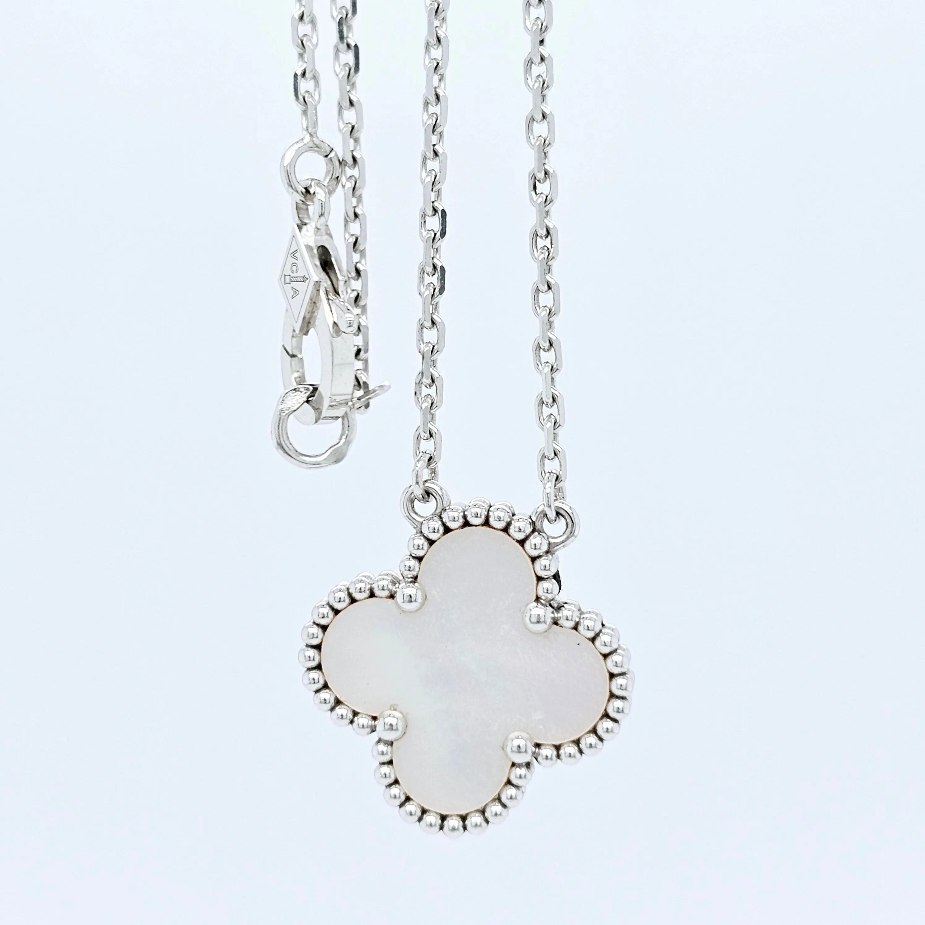 Pre-Owned Van Cleef & Arpels Vintage Alhambra Pendant Necklace – 18ct White Gold & Mother of Pearl Chloe's Jewellers
