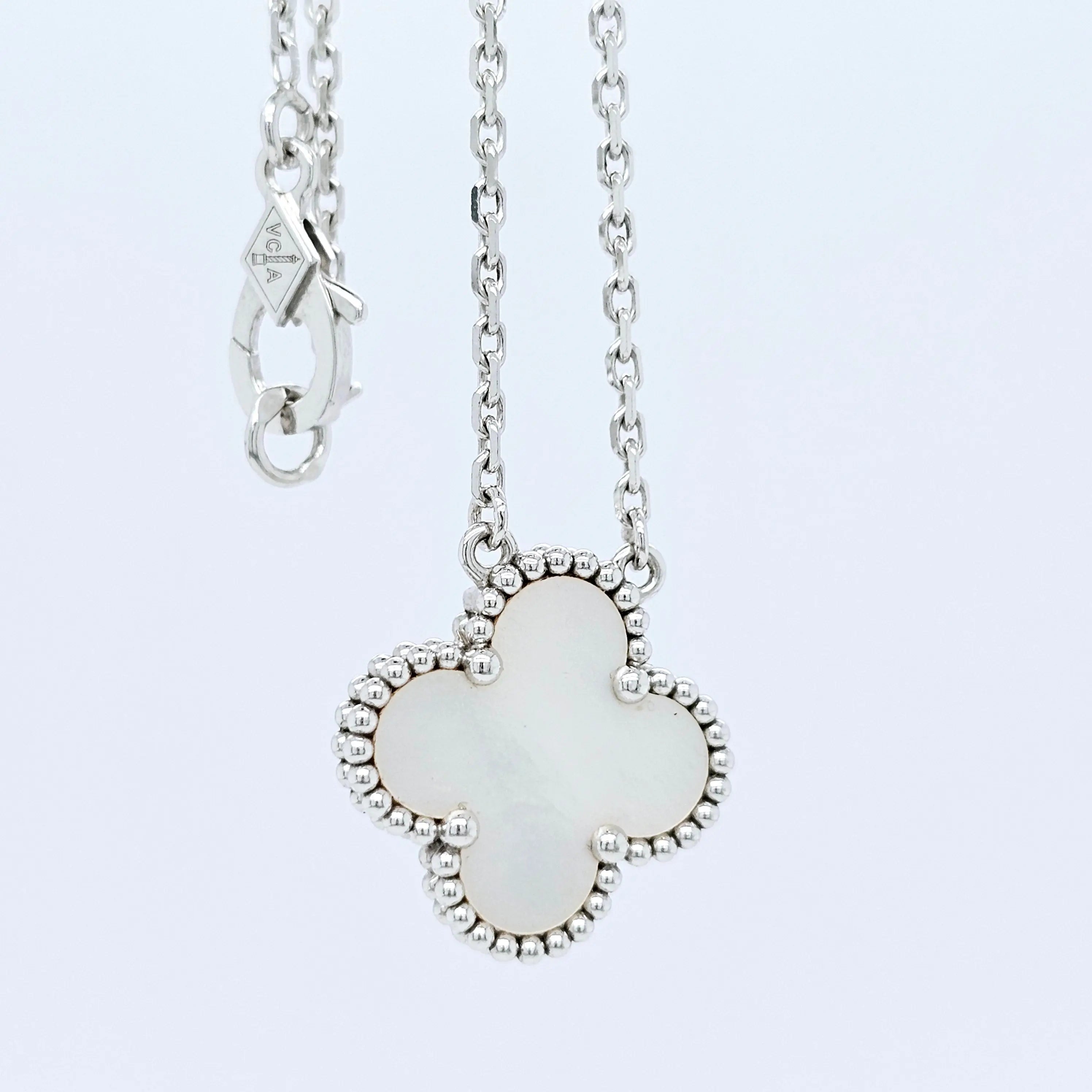 Pre-Owned Van Cleef & Arpels Vintage Alhambra Pendant Necklace – 18ct White Gold & Mother of Pearl Chloe's Jewellers
