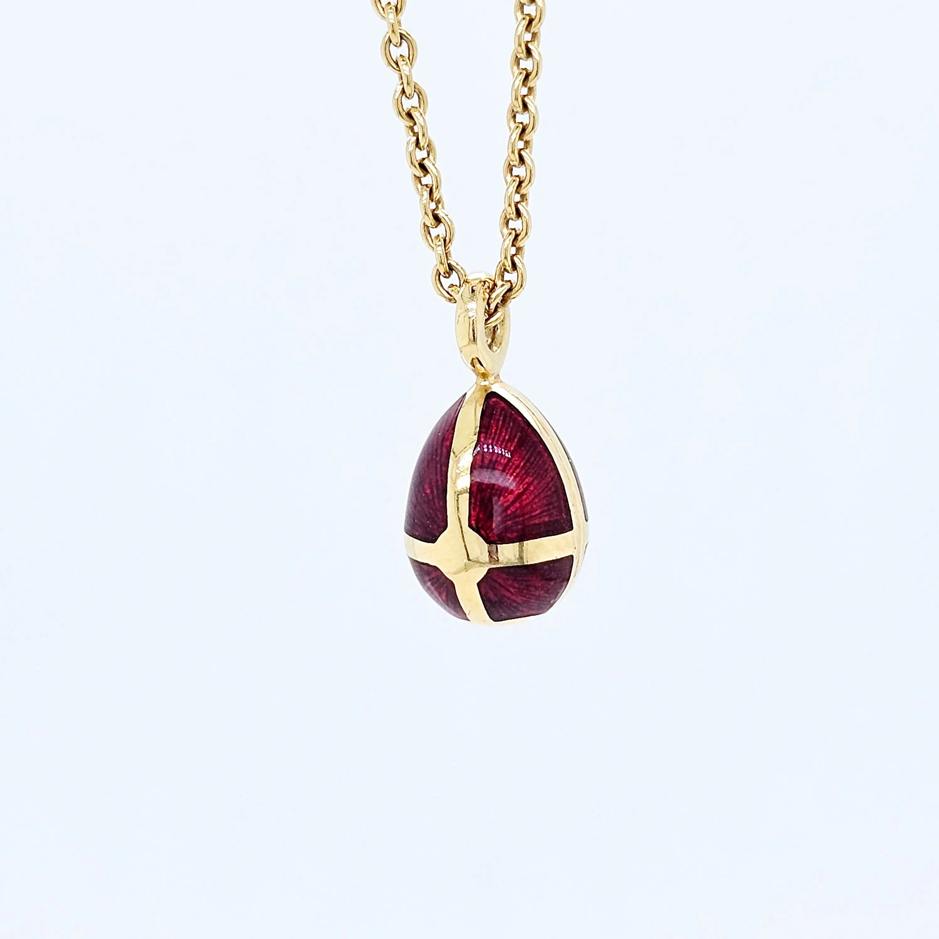 Pre-Owned Fabergé Red Enamel Egg Diamond Pendant Necklace – 18ct Yellow Gold Chloe's Jewellers
