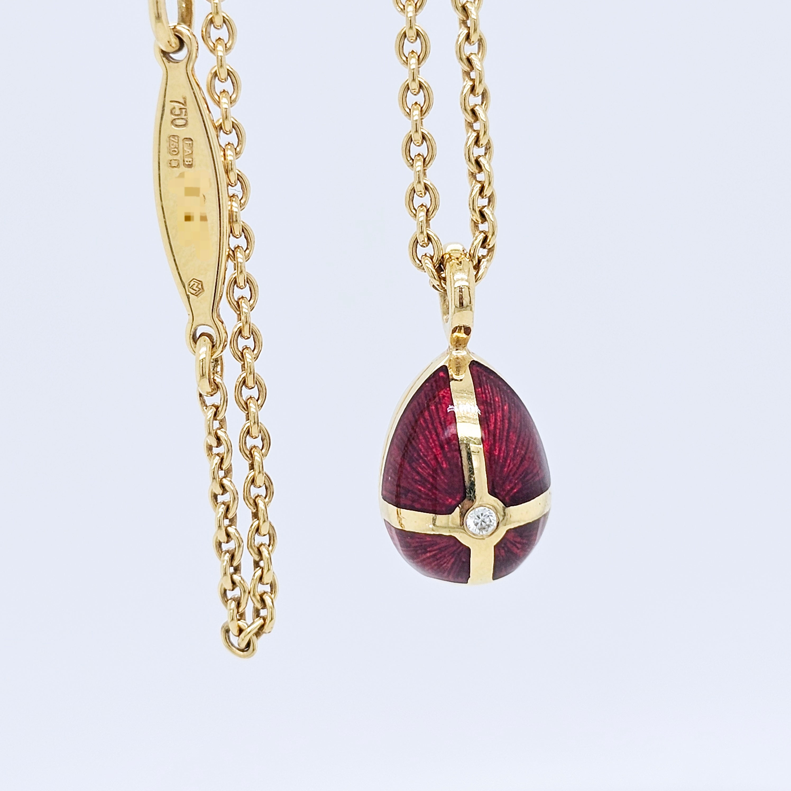 Pre-Owned Fabergé Red Enamel Egg Diamond Pendant Necklace – 18ct Yellow Gold Chloe's Jewellers