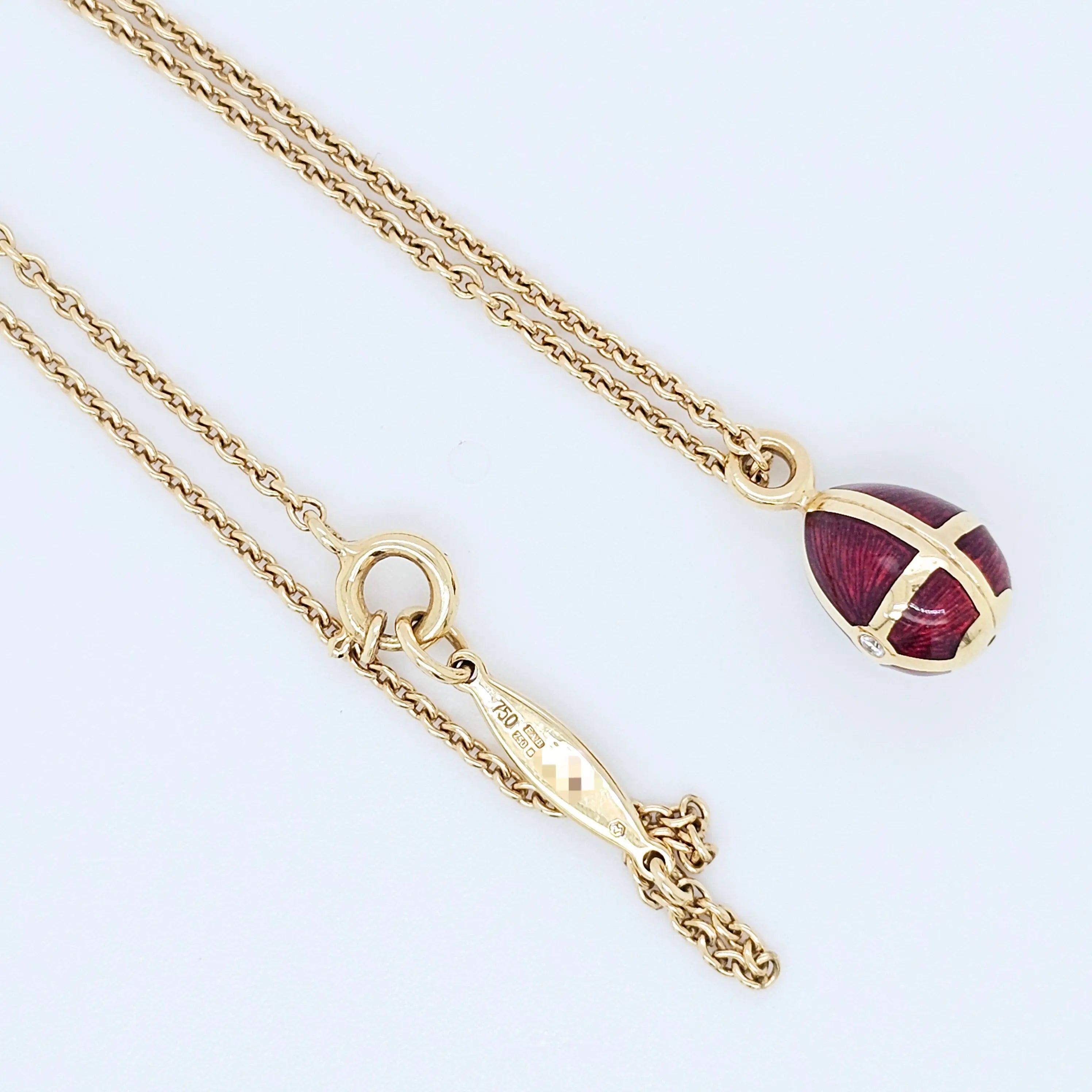 Pre-Owned Fabergé Red Enamel Egg Diamond Pendant Necklace – 18ct Yellow Gold Chloe's Jewellers