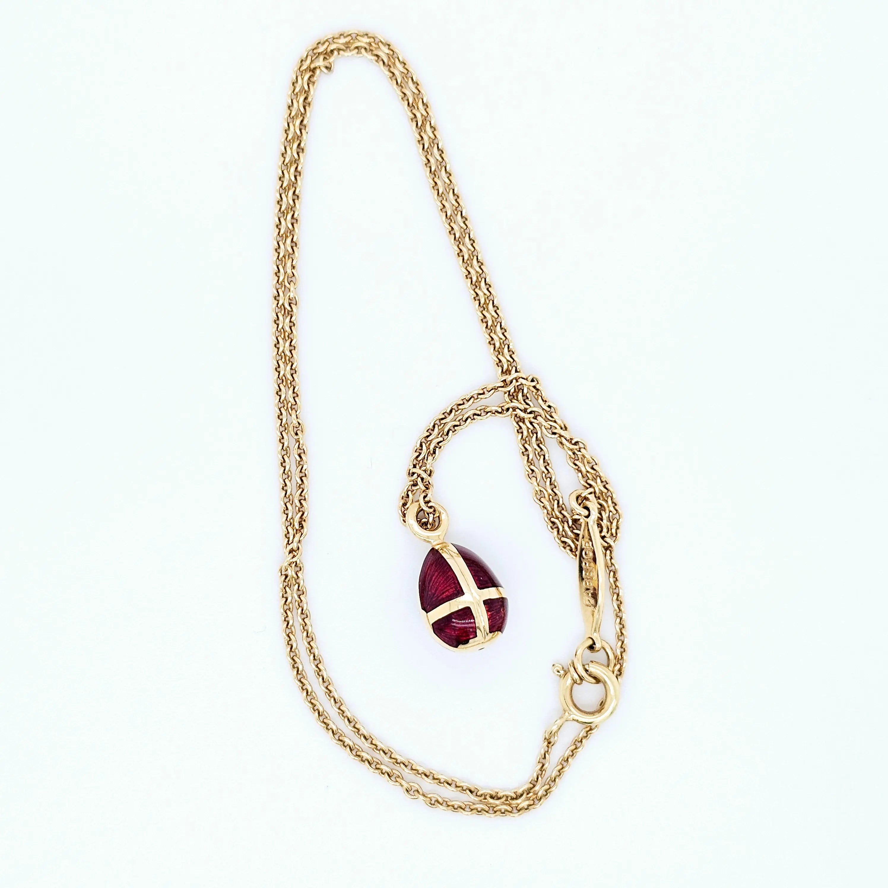 Pre-Owned Fabergé Red Enamel Egg Diamond Pendant Necklace – 18ct Yellow Gold Chloe's Jewellers
