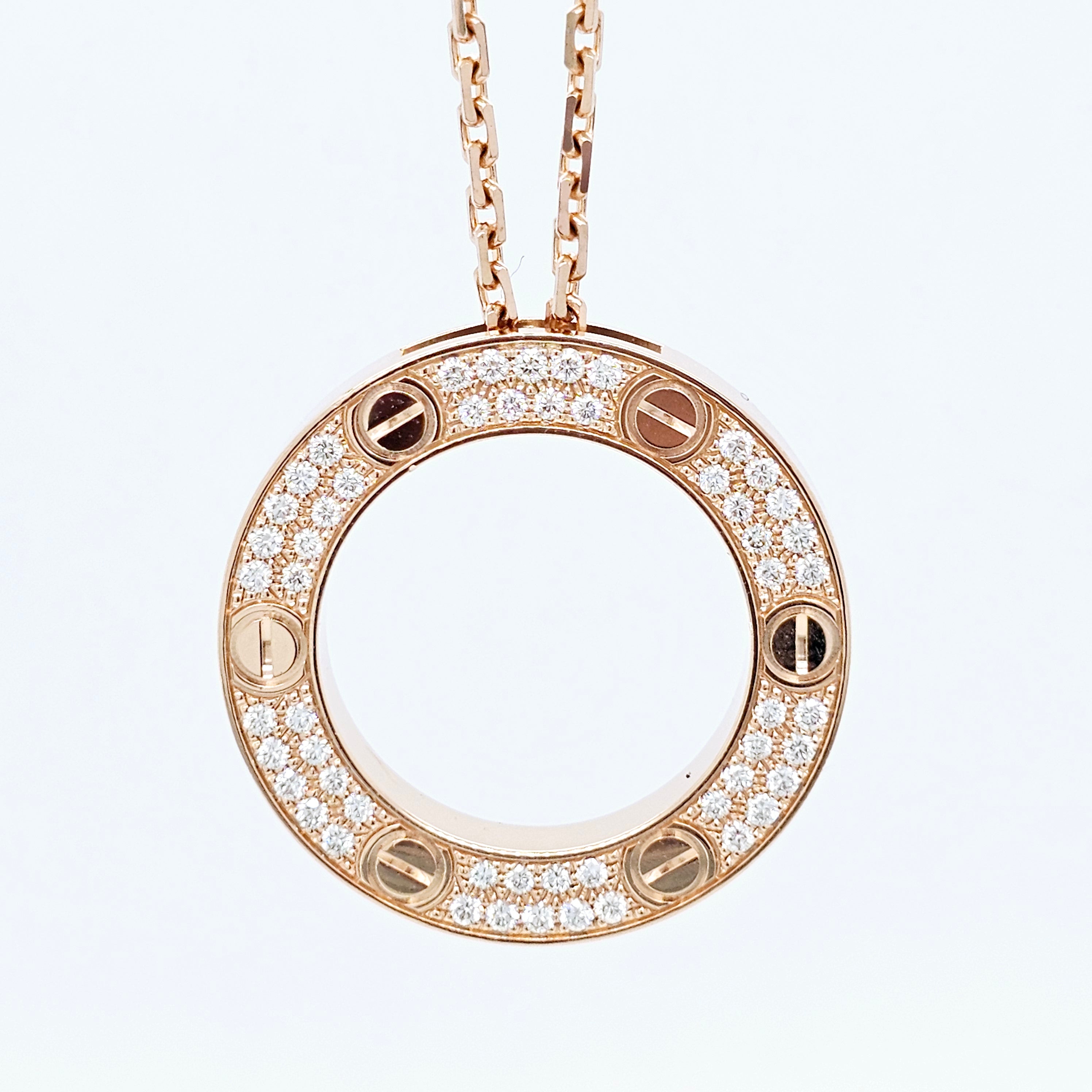 Pre-Owned Cartier LOVE Paved Diamond Pendant – 18ct Rose Gold Chloe's Jewellers
