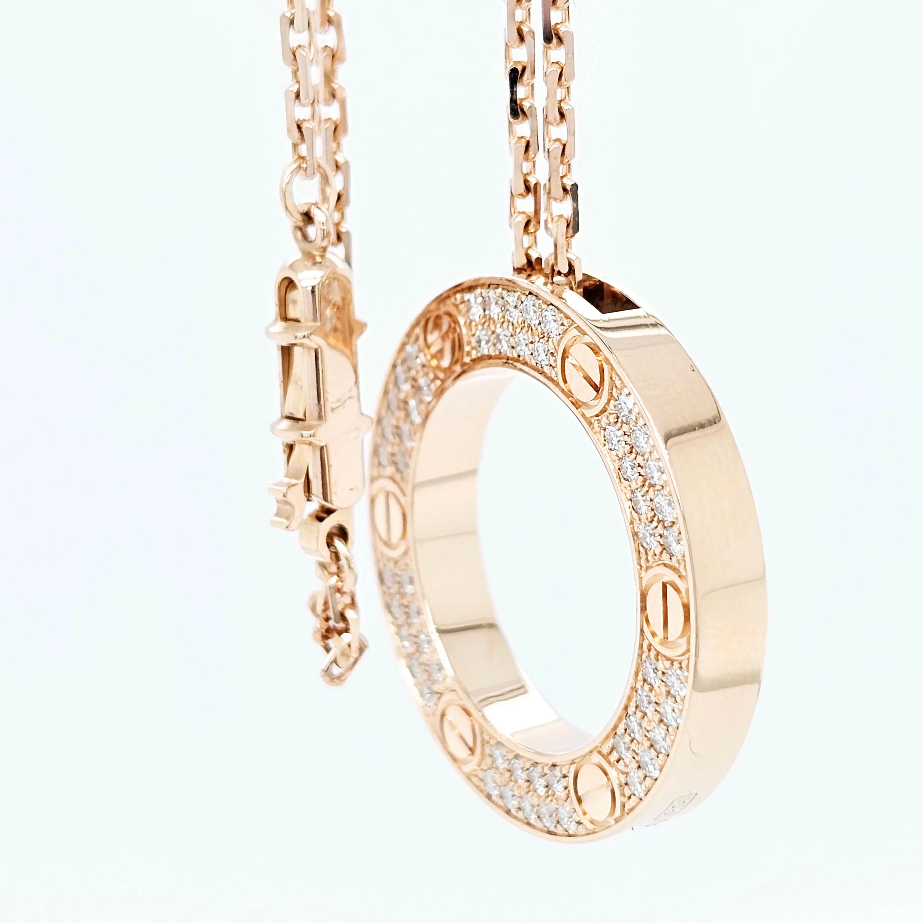 Pre-Owned Cartier LOVE Paved Diamond Pendant – 18ct Rose Gold Chloe's Jewellers