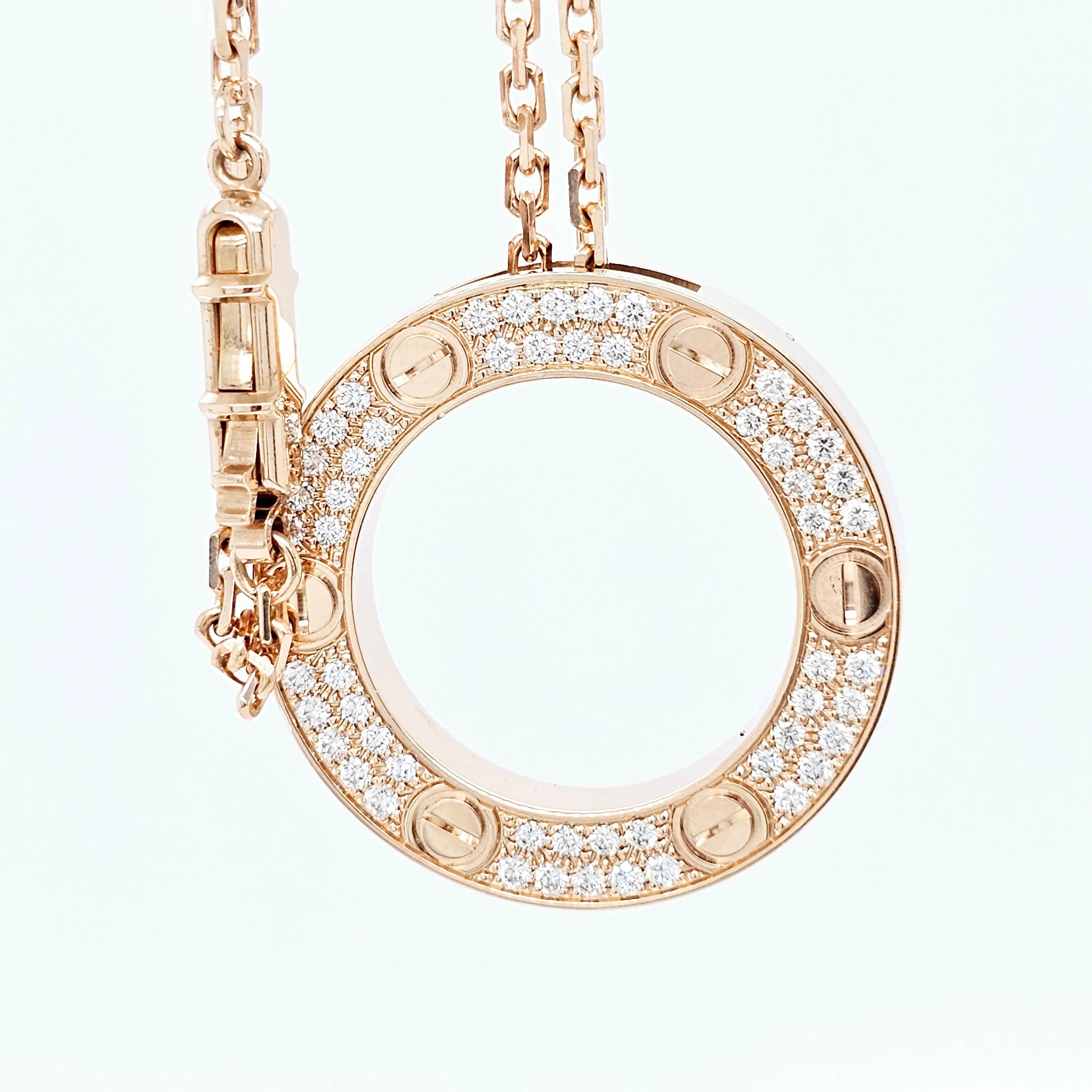 Pre-Owned Cartier LOVE Paved Diamond Pendant – 18ct Rose Gold Chloe's Jewellers