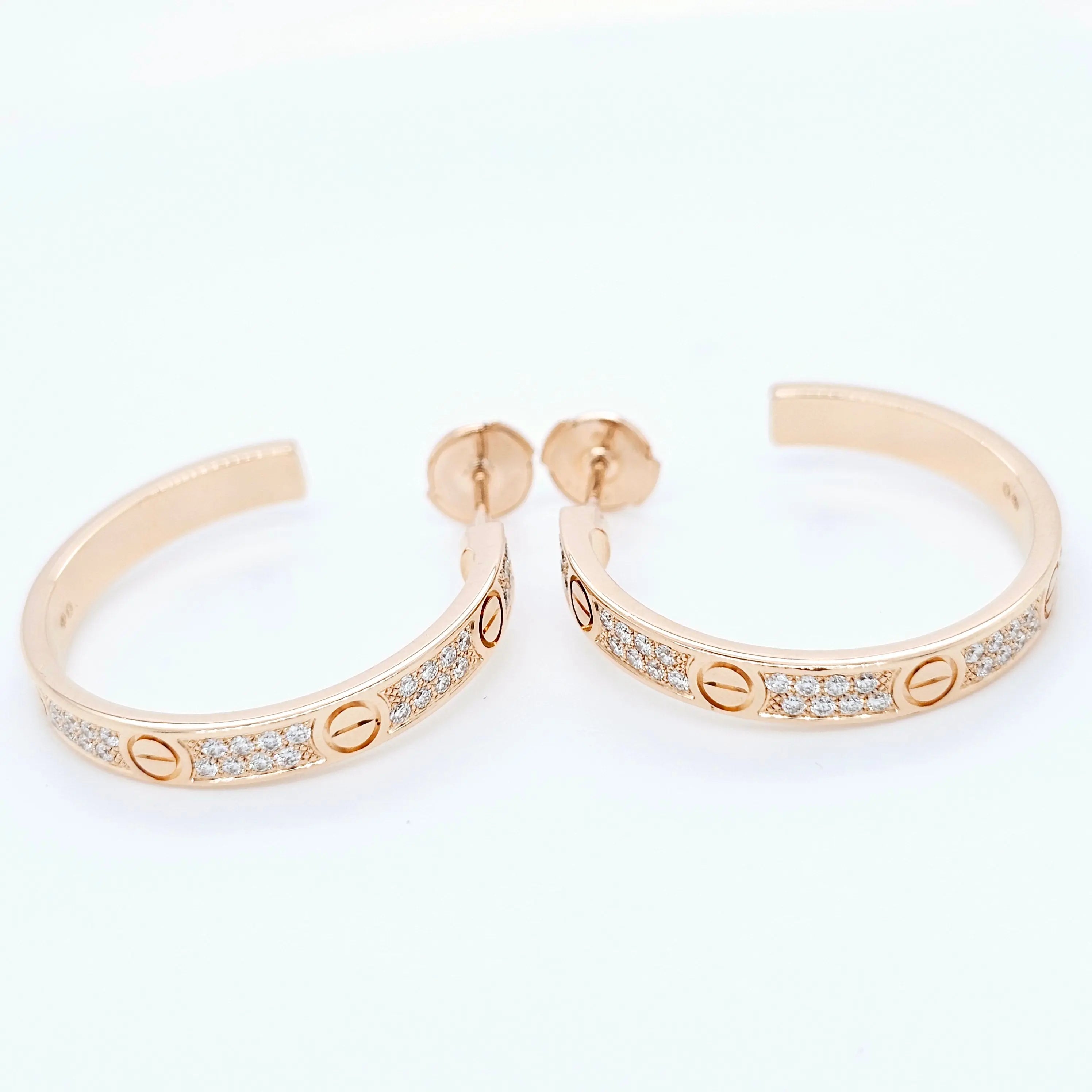 Cartier Love Hoop Earrings, Medium Model, Diamond Paved, 18ct Rose Gold Chloe's Jewellers