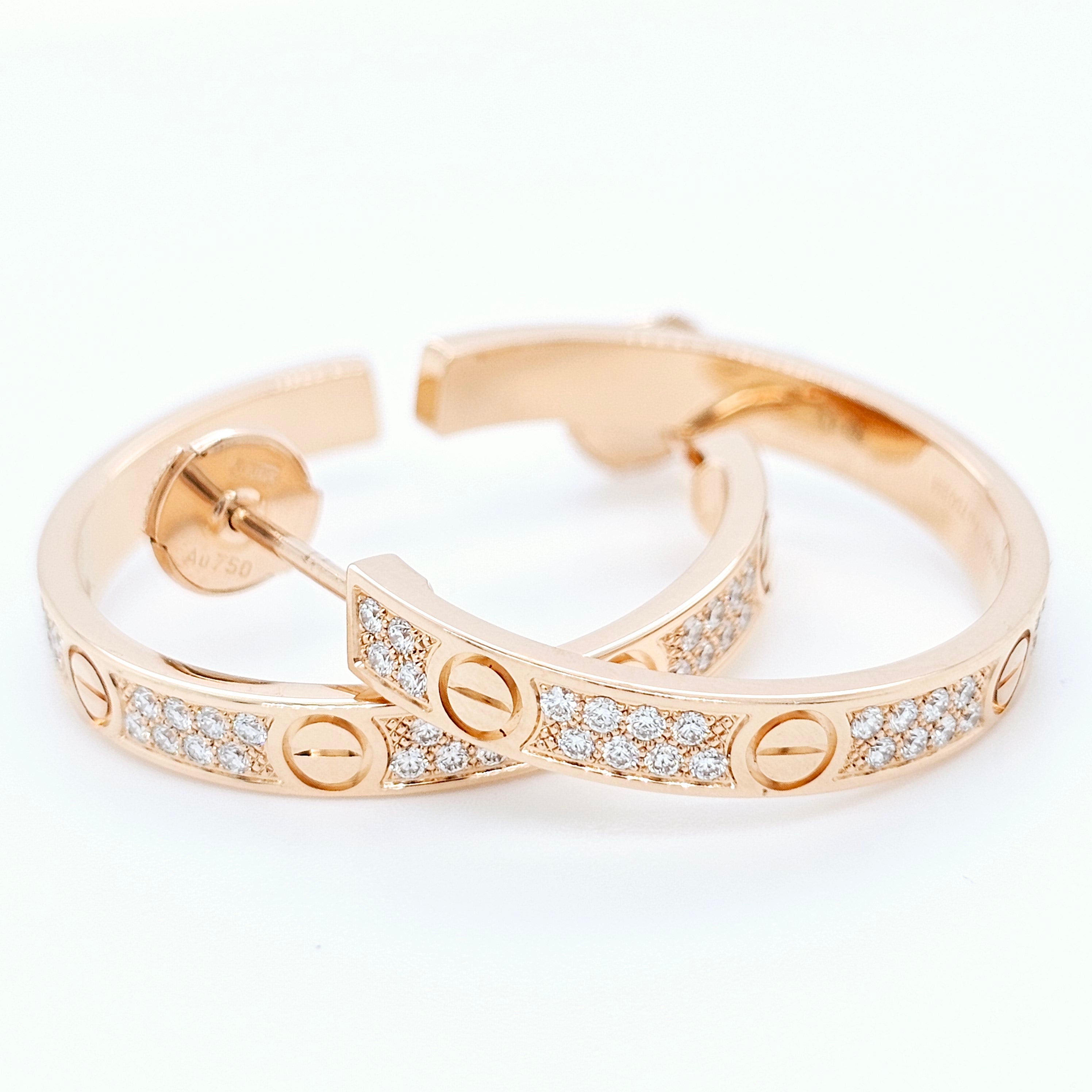 Cartier Love Hoop Earrings, Medium Model, Diamond Paved, 18ct Rose Gold Chloe's Jewellers