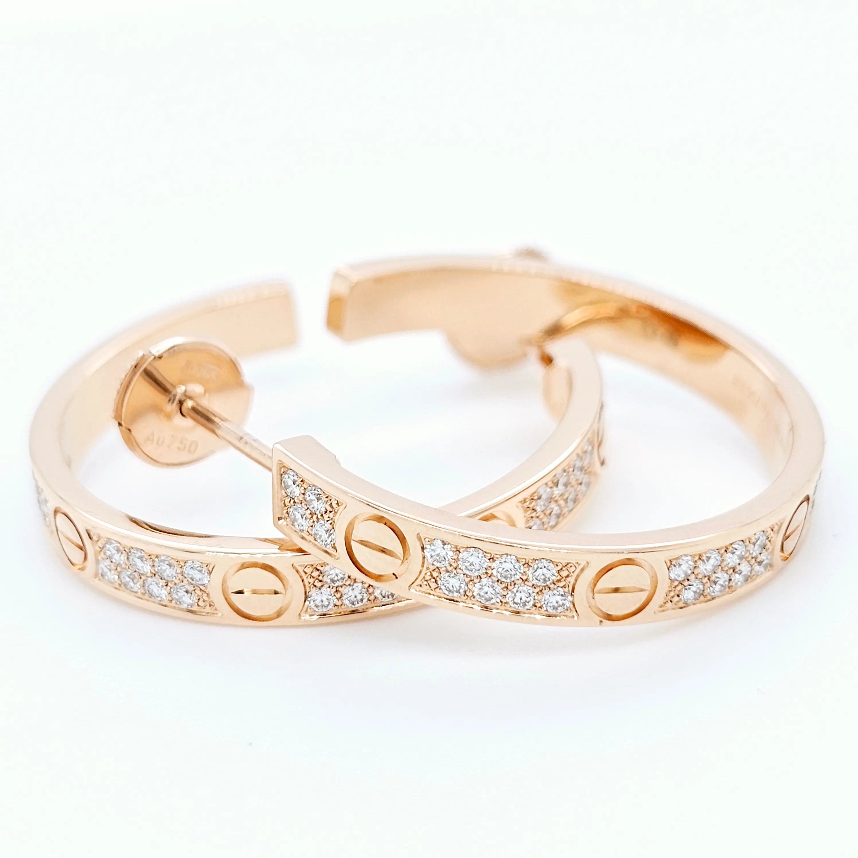 Cartier Love Hoop Earrings, Medium Model, Diamond Paved, 18ct Rose Gold Chloe's Jewellers
