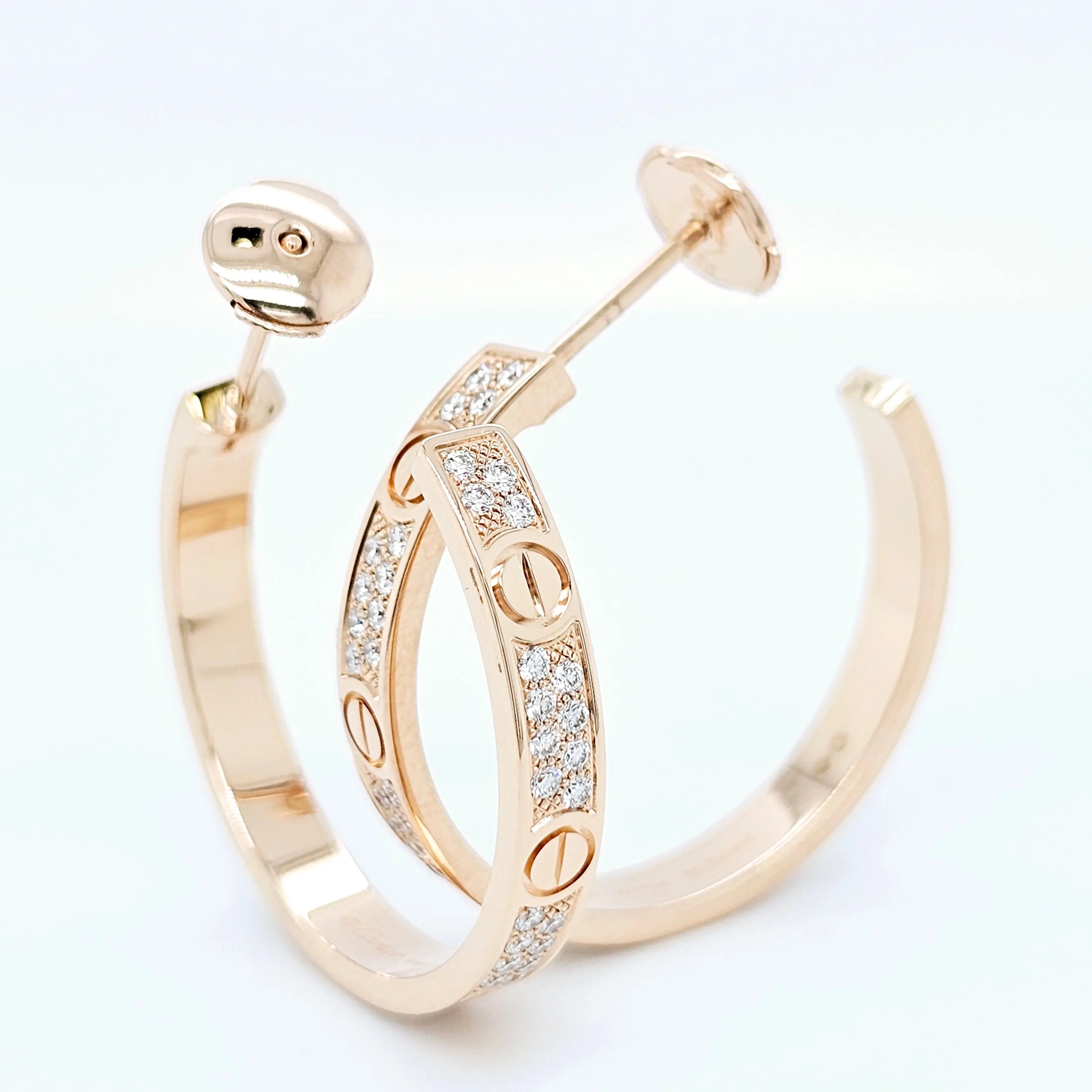 Cartier Love Hoop Earrings, Medium Model, Diamond Paved, 18ct Rose Gold Chloe's Jewellers