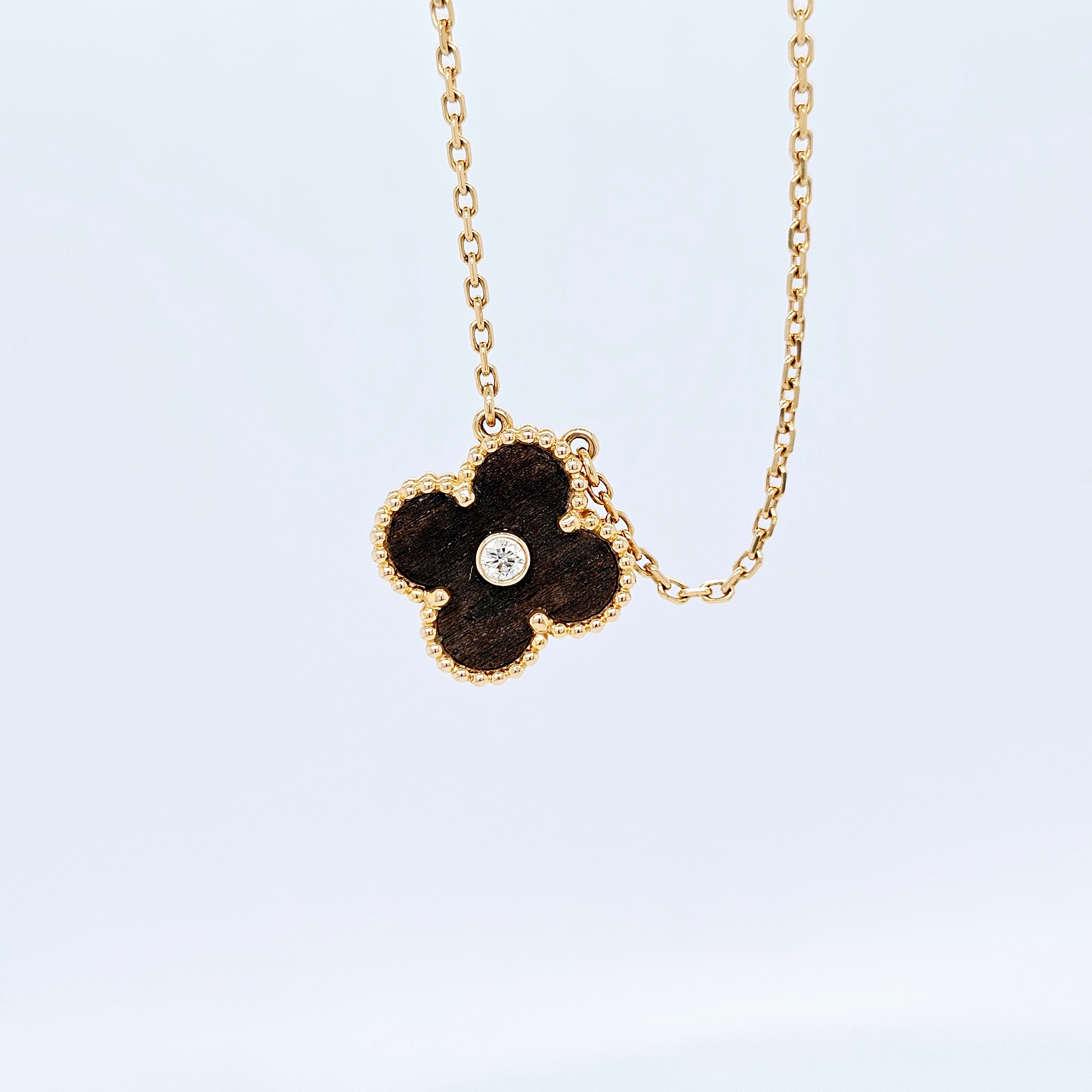 Pre-Owned Van Cleef & Arpels Limited Edition Letterwood Vintage Alhambra Pendant – 18ct Yellow Gold Chloe's Jewellers
