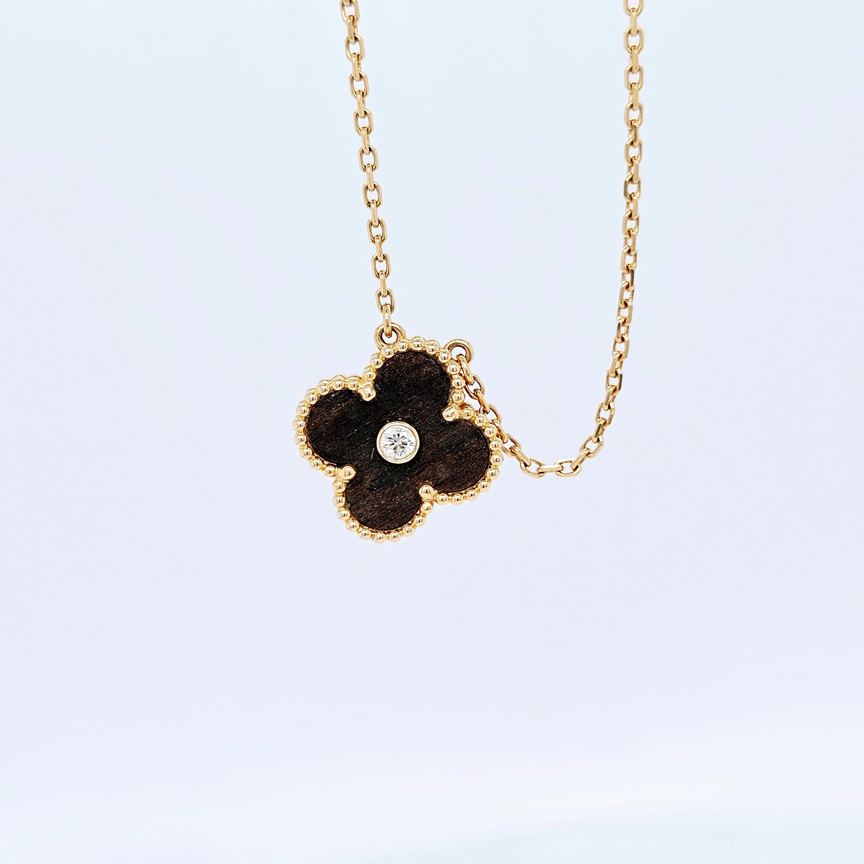 Pre-Owned Van Cleef & Arpels Limited Edition Letterwood Vintage Alhambra Pendant – 18ct Yellow Gold Chloe's Jewellers