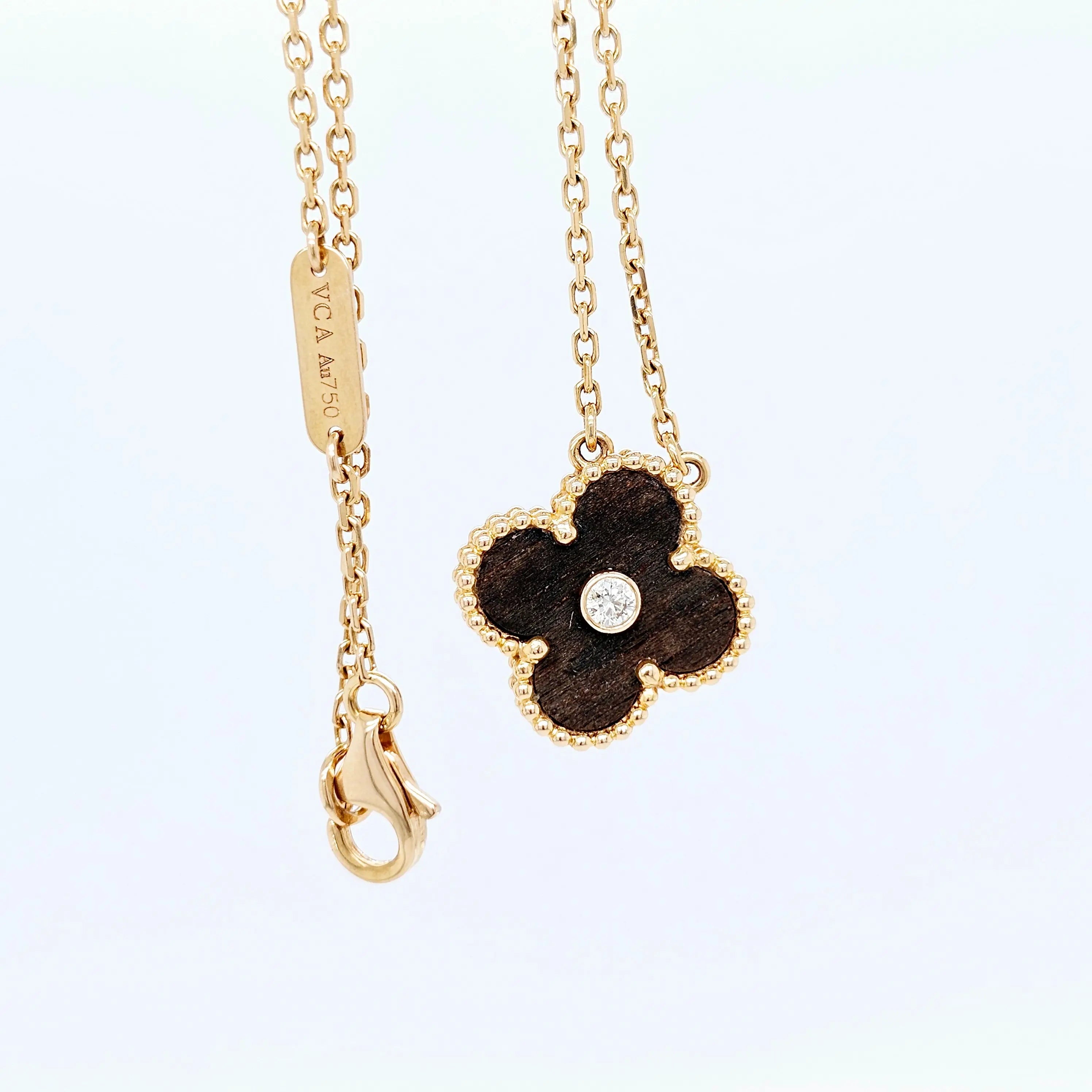 Pre-Owned Van Cleef & Arpels Limited Edition Letterwood Vintage Alhambra Pendant – 18ct Yellow Gold Chloe's Jewellers