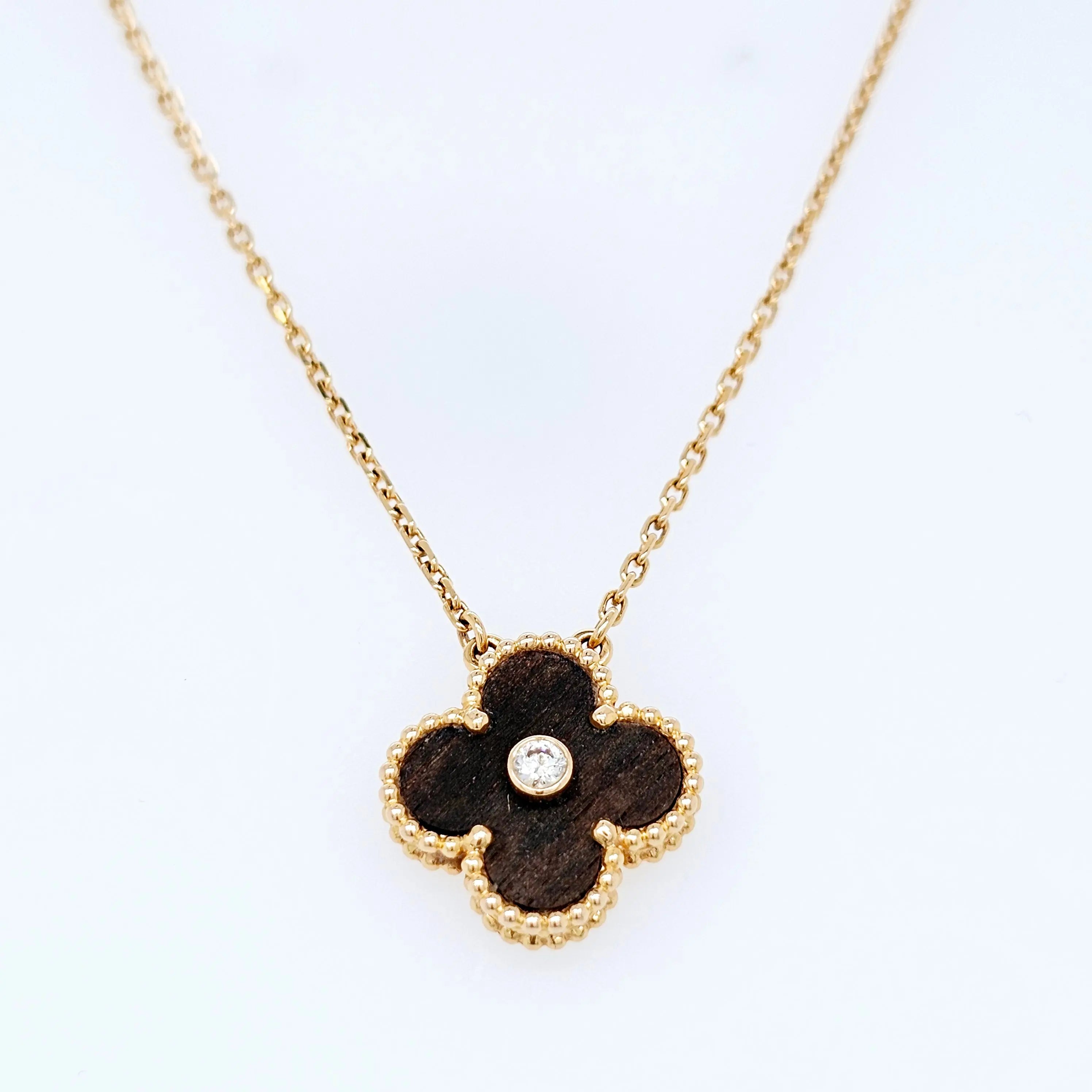 Pre-Owned Van Cleef & Arpels Limited Edition Letterwood Vintage Alhambra Pendant – 18ct Yellow Gold Chloe's Jewellers