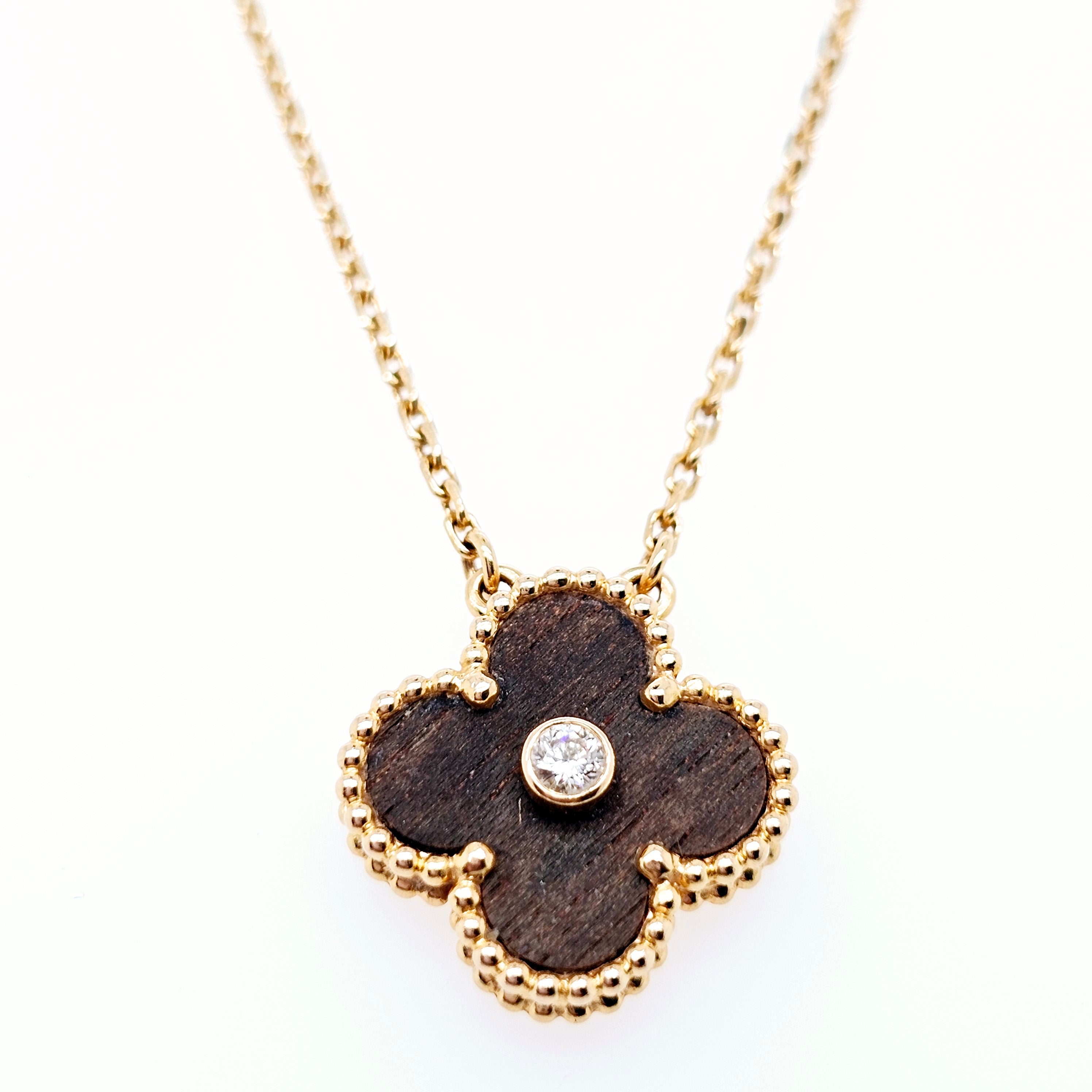 Pre-Owned Van Cleef & Arpels Limited Edition Letterwood Vintage Alhambra Pendant – 18ct Yellow Gold Chloe's Jewellers