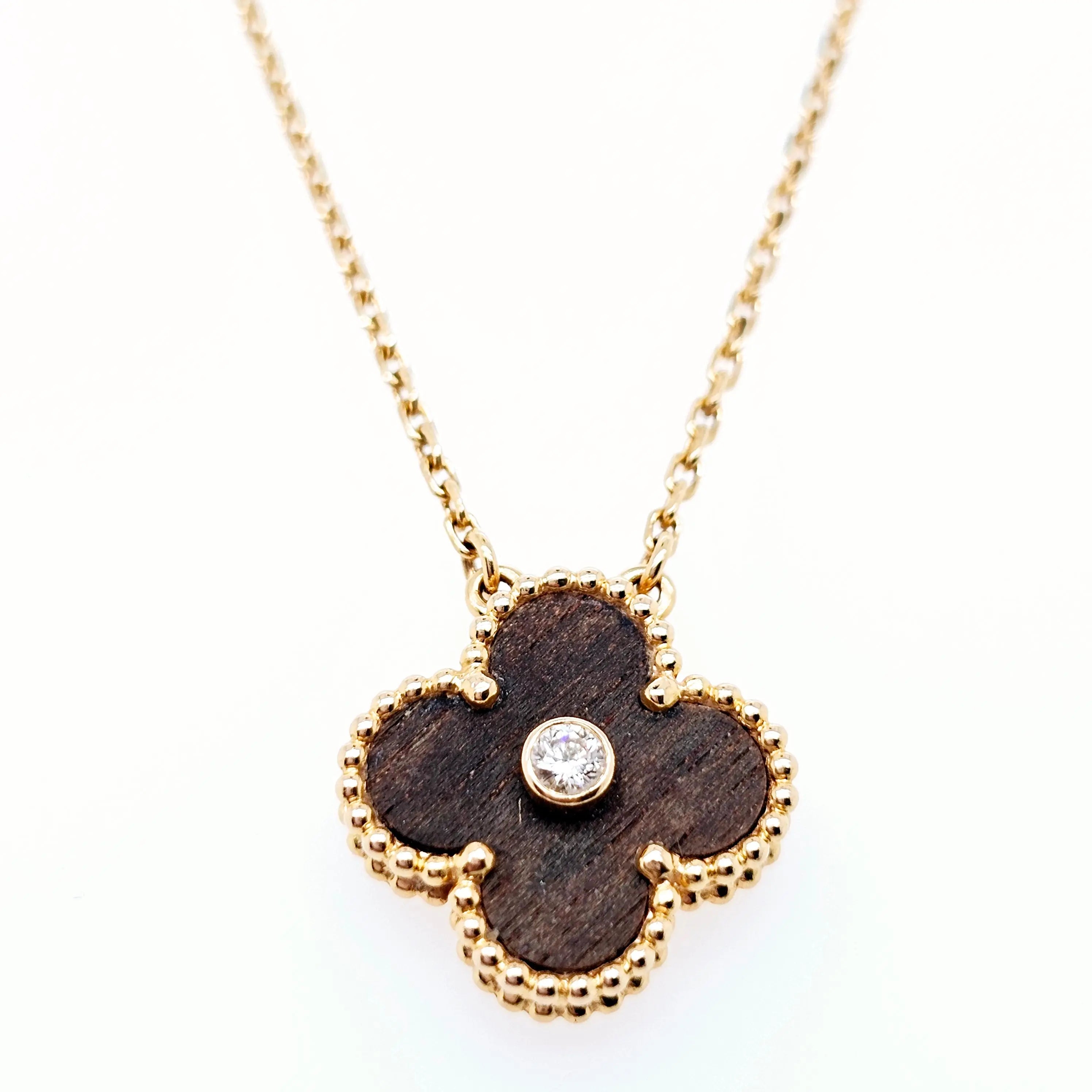 Pre-Owned Van Cleef & Arpels Limited Edition Letterwood Vintage Alhambra Pendant – 18ct Yellow Gold Chloe's Jewellers