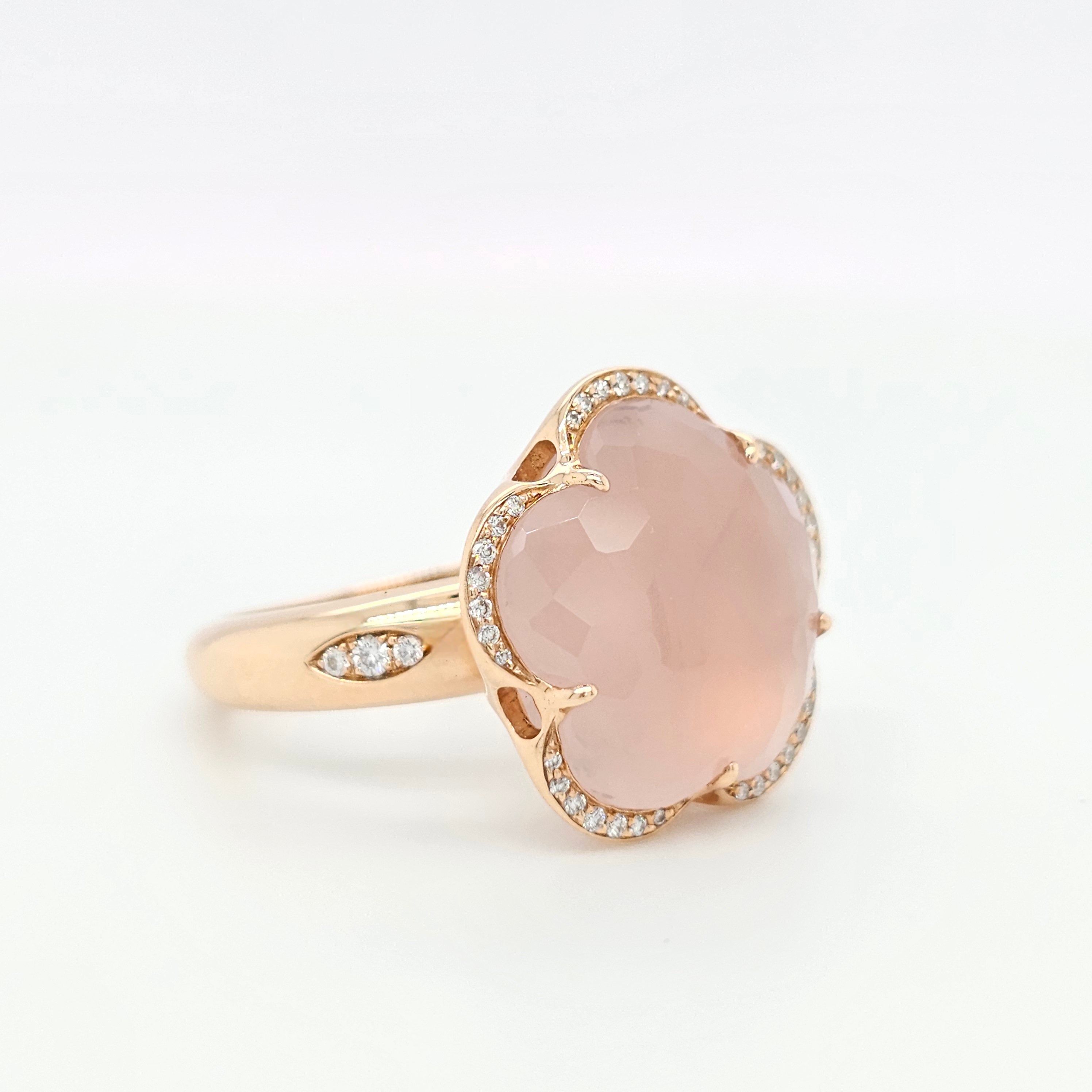 Pasquale Bruni Bon Ton Rose Quartz and Diamond Rose Ring, 18k Rose Gold