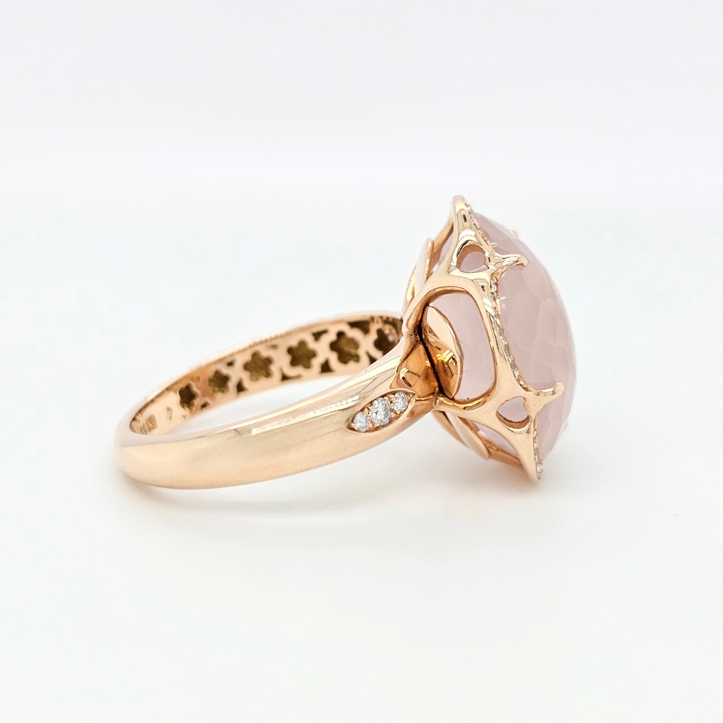 Pasquale Bruni Bon Ton Rose Quartz and Diamond Rose Ring, 18k Rose Gold