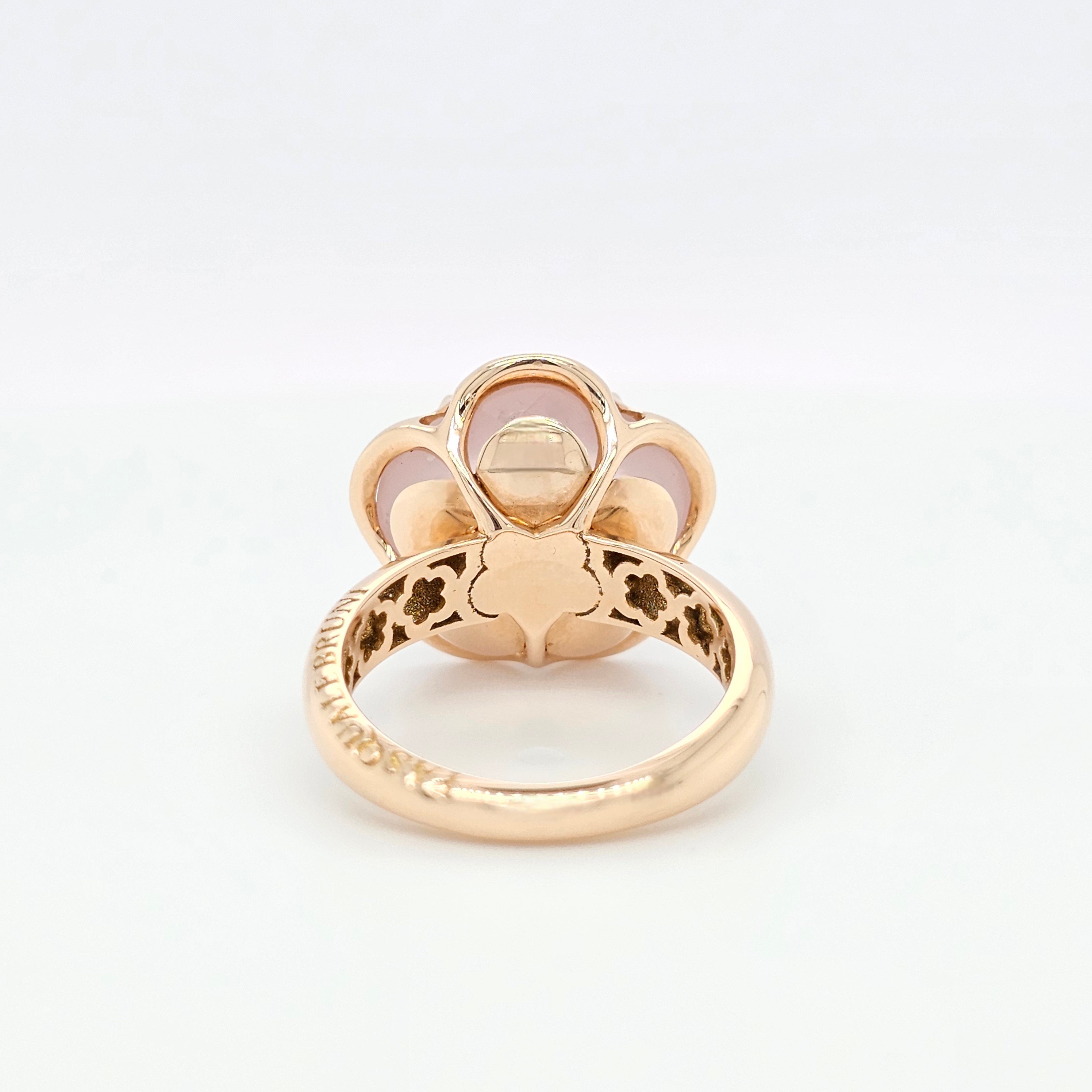 Pasquale Bruni Bon Ton Rose Quartz and Diamond Rose Ring, 18k Rose Gold