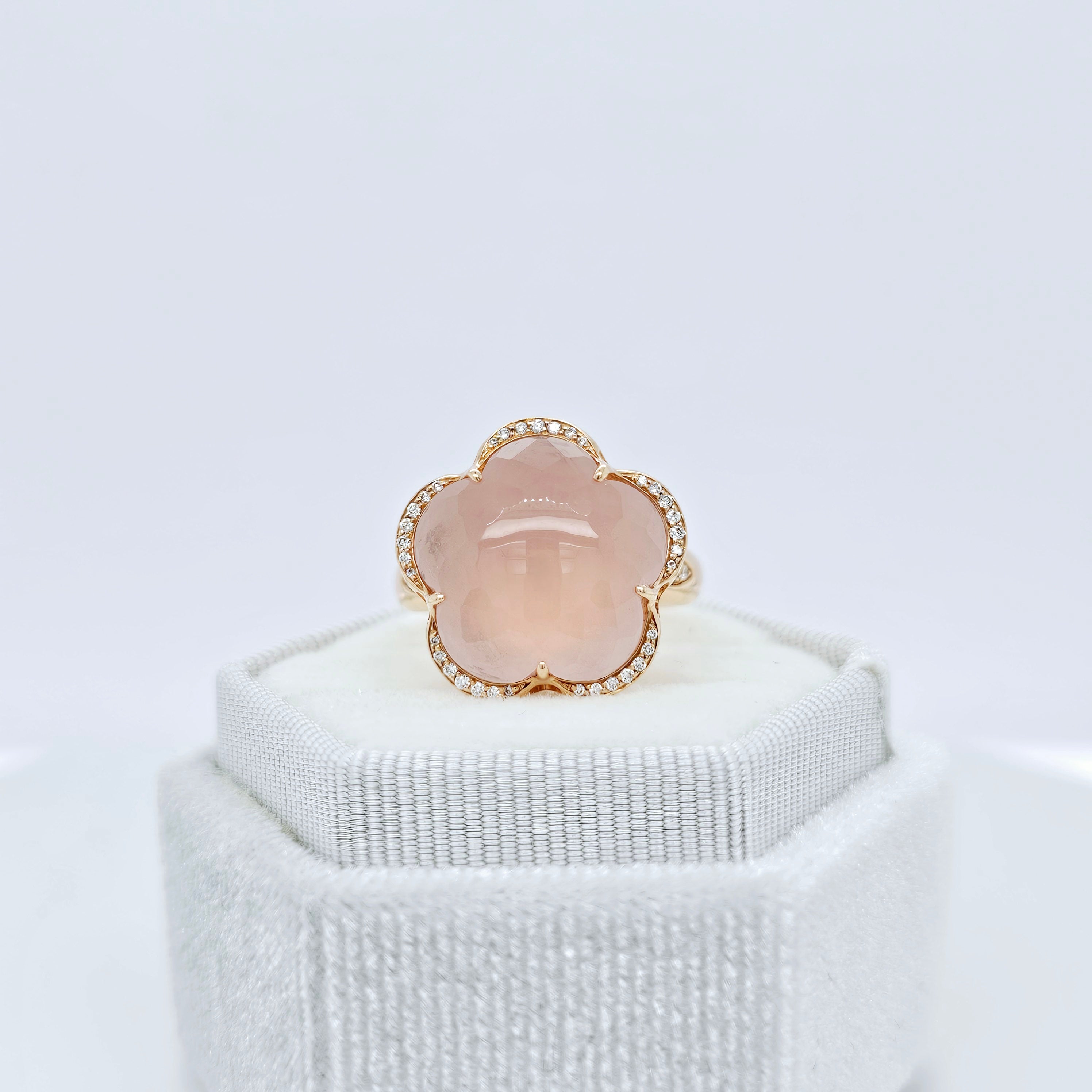 Pasquale Bruni Bon Ton Rose Quartz and Diamond Rose Ring, 18k Rose Gold