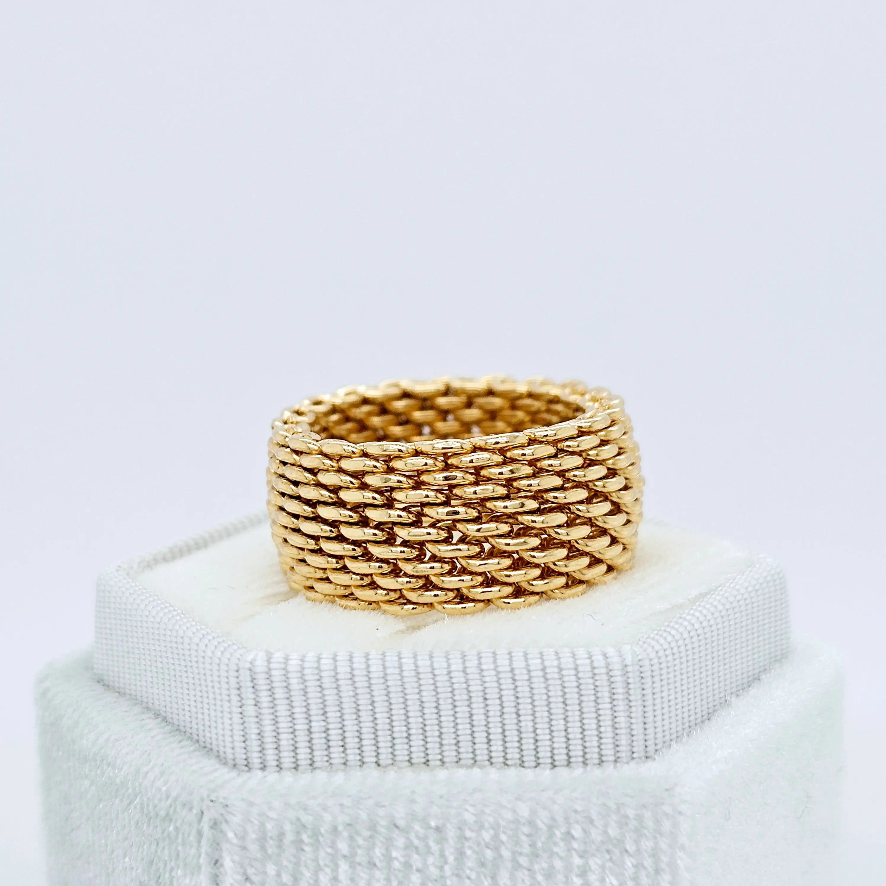 Tiffany & Co. Somerset Mesh Ring, 18ct Yellow Gold, 10mm Width, Size P Chloe's Jewellers