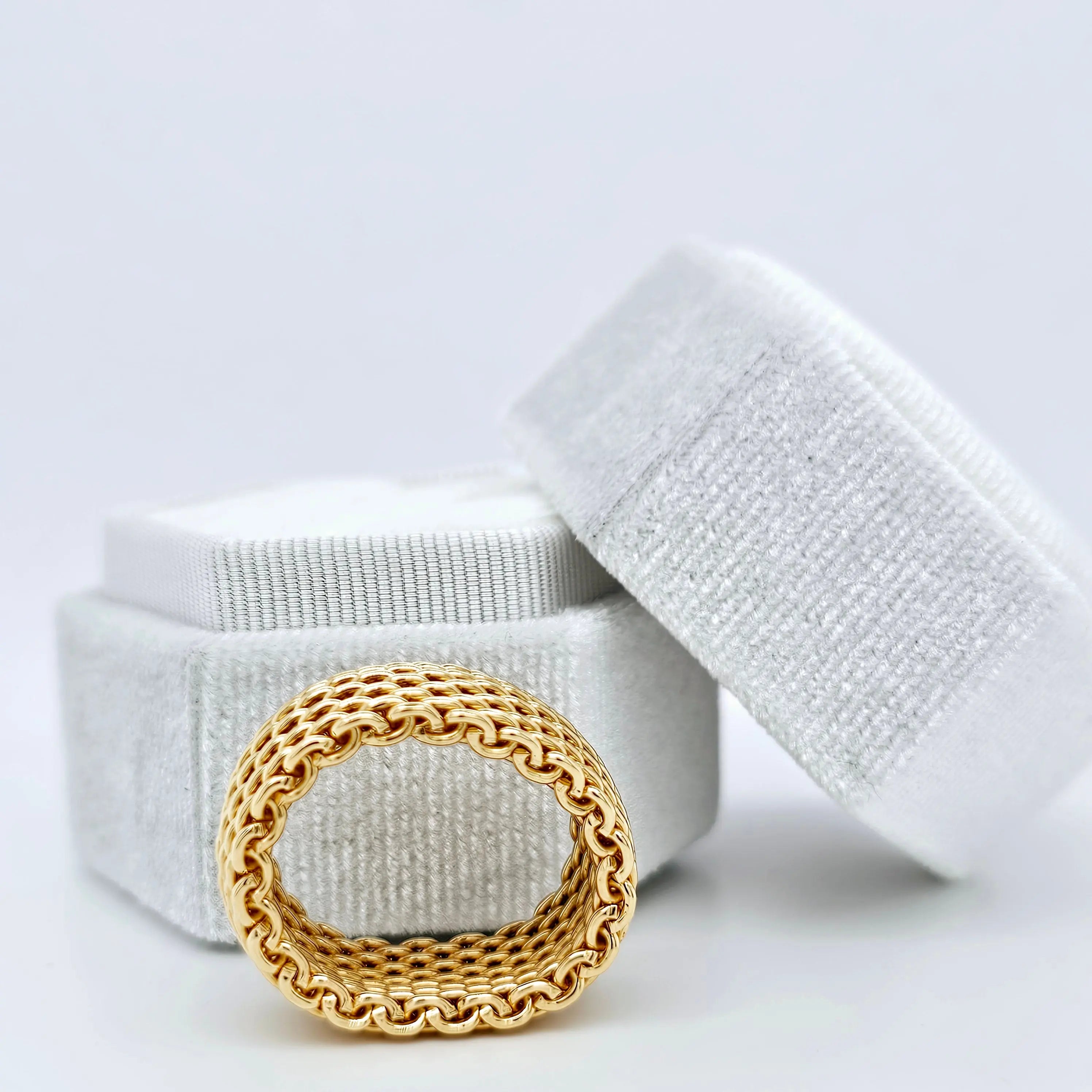 Tiffany & Co. Somerset Mesh Ring, 18ct Yellow Gold, 10mm Width, Size P Chloe's Jewellers