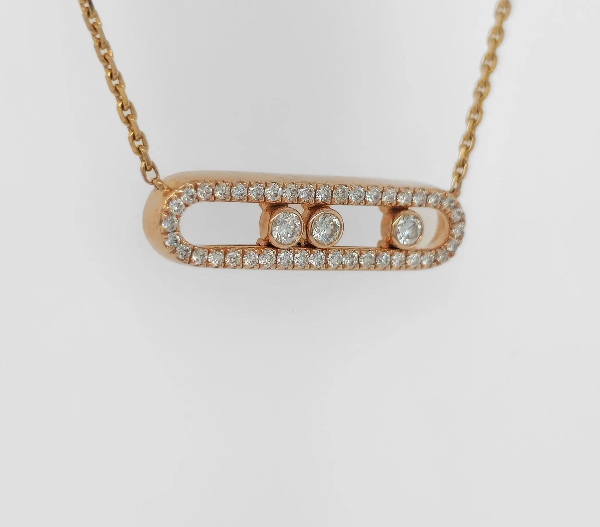 Messika Paris Baby Move 3 Diamonds & Pave Set Diamond Necklace, 18ct Rose Gold Chloe's Jewellers