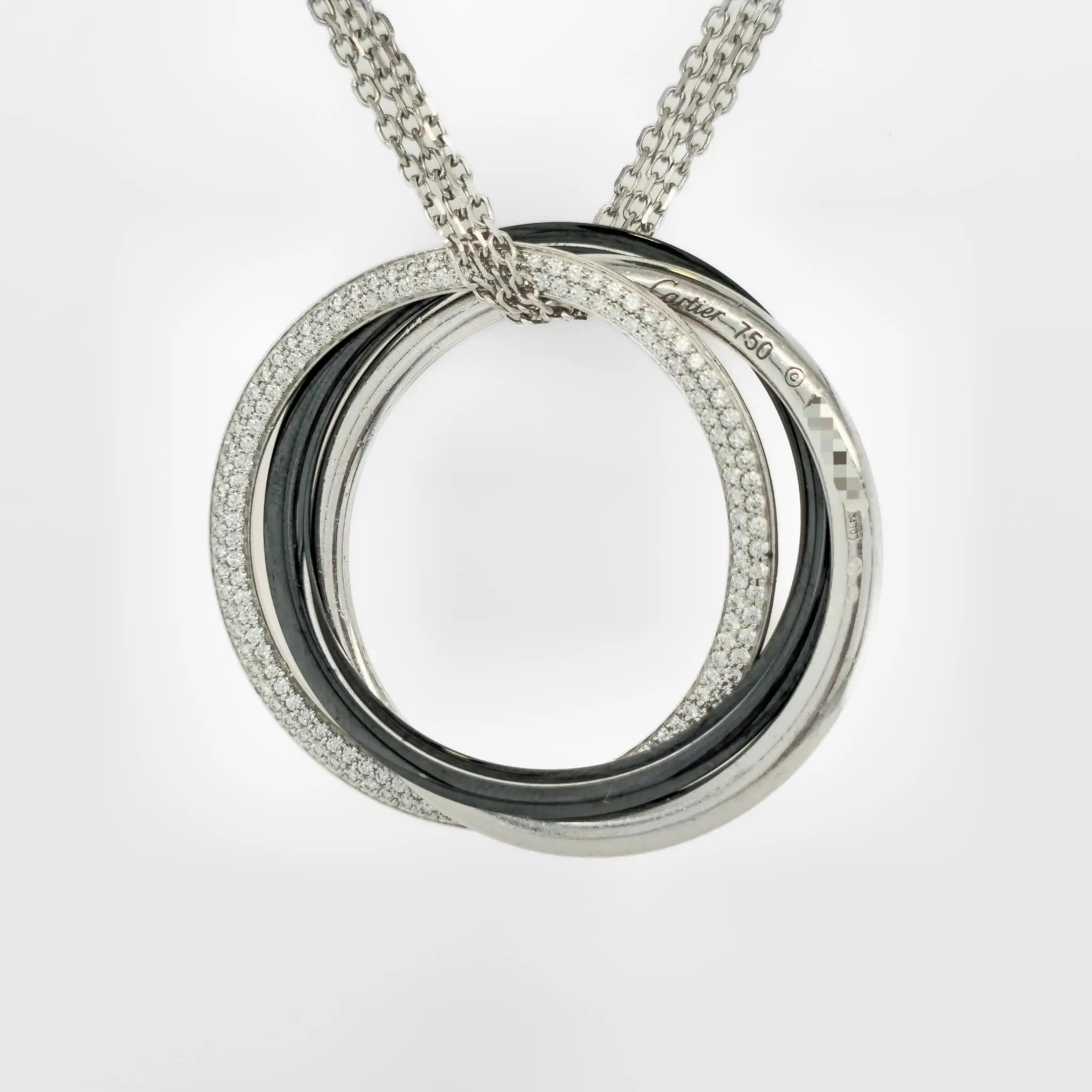 Cartier Trinity Pendant , 18ct White Gold, Black Ceramic And Diamonds, Large Chloe's Jewellers