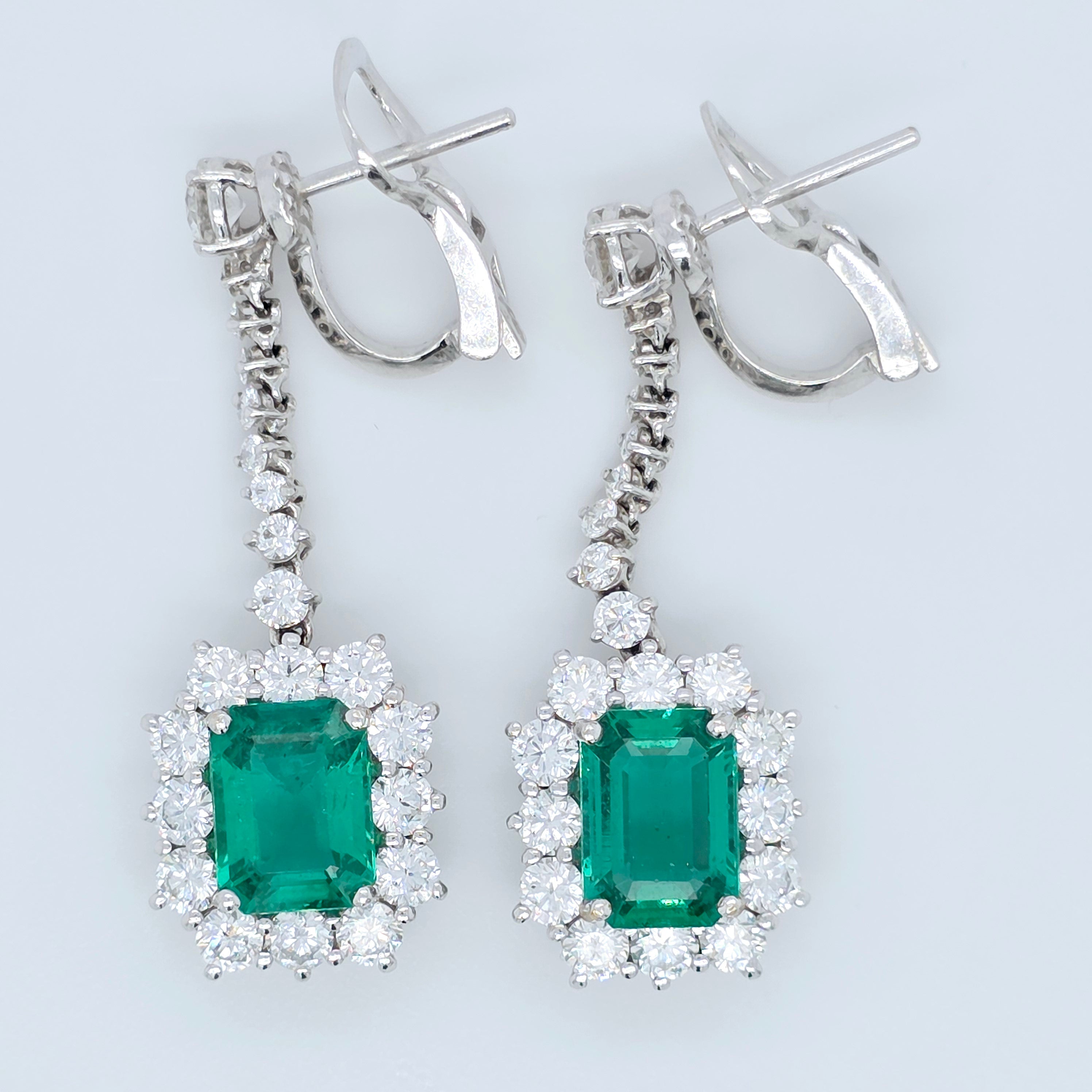 Antique emerald earrings, Halo setting drop earrings