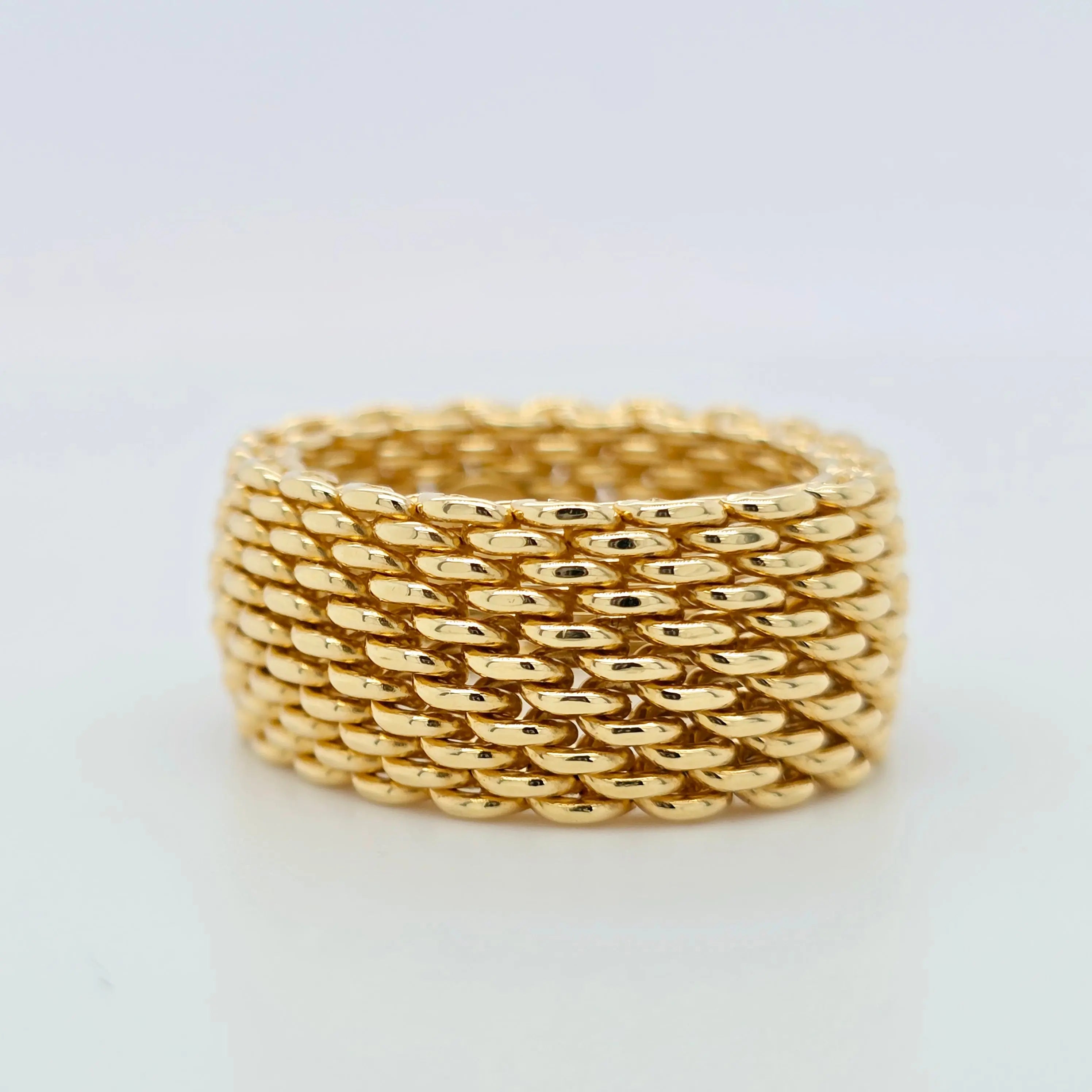 Tiffany & Co. Somerset Mesh Ring, 18ct Yellow Gold, 10mm Width, Size P Chloe's Jewellers