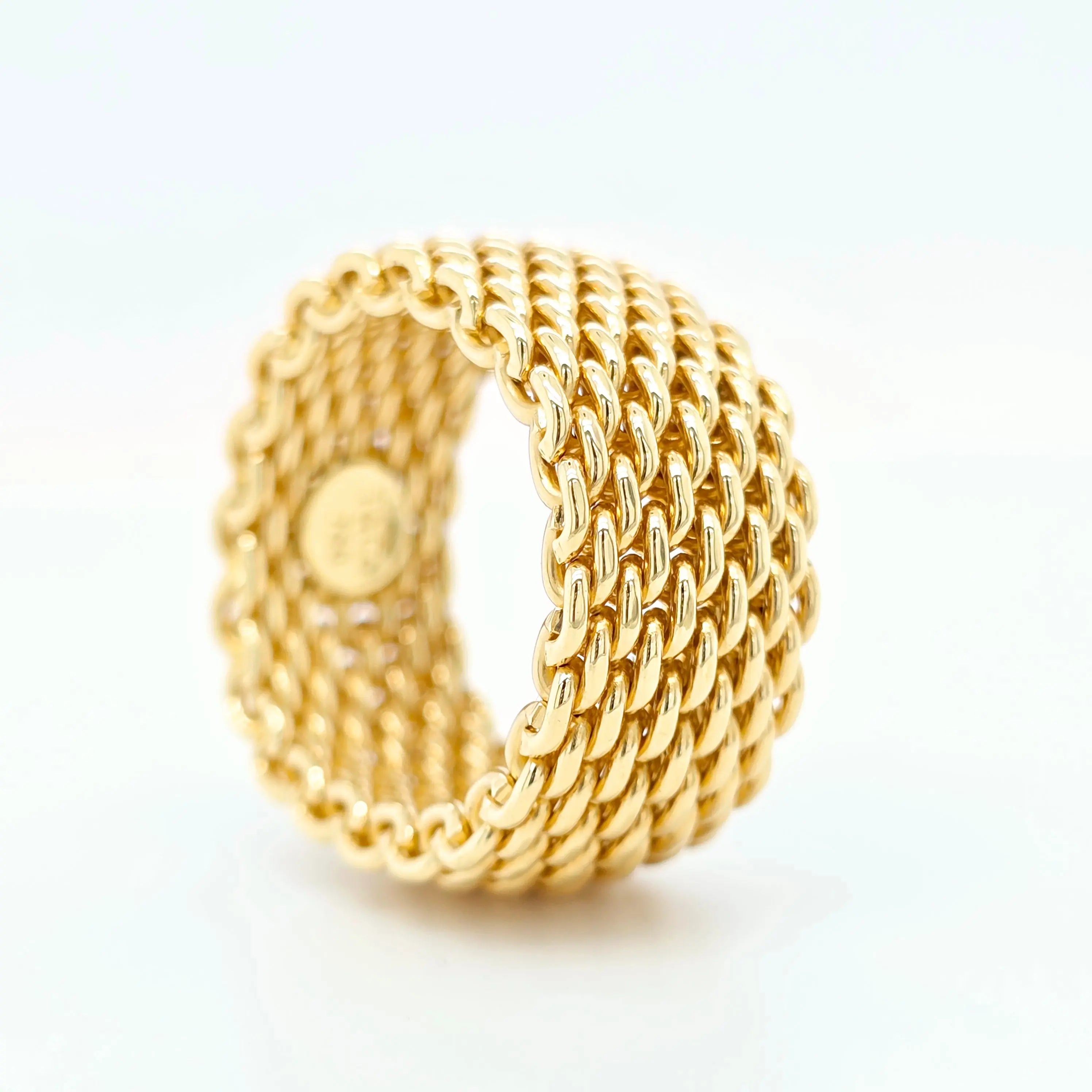 Tiffany & Co. Somerset Mesh Ring, 18ct Yellow Gold, 10mm Width, Size P Chloe's Jewellers