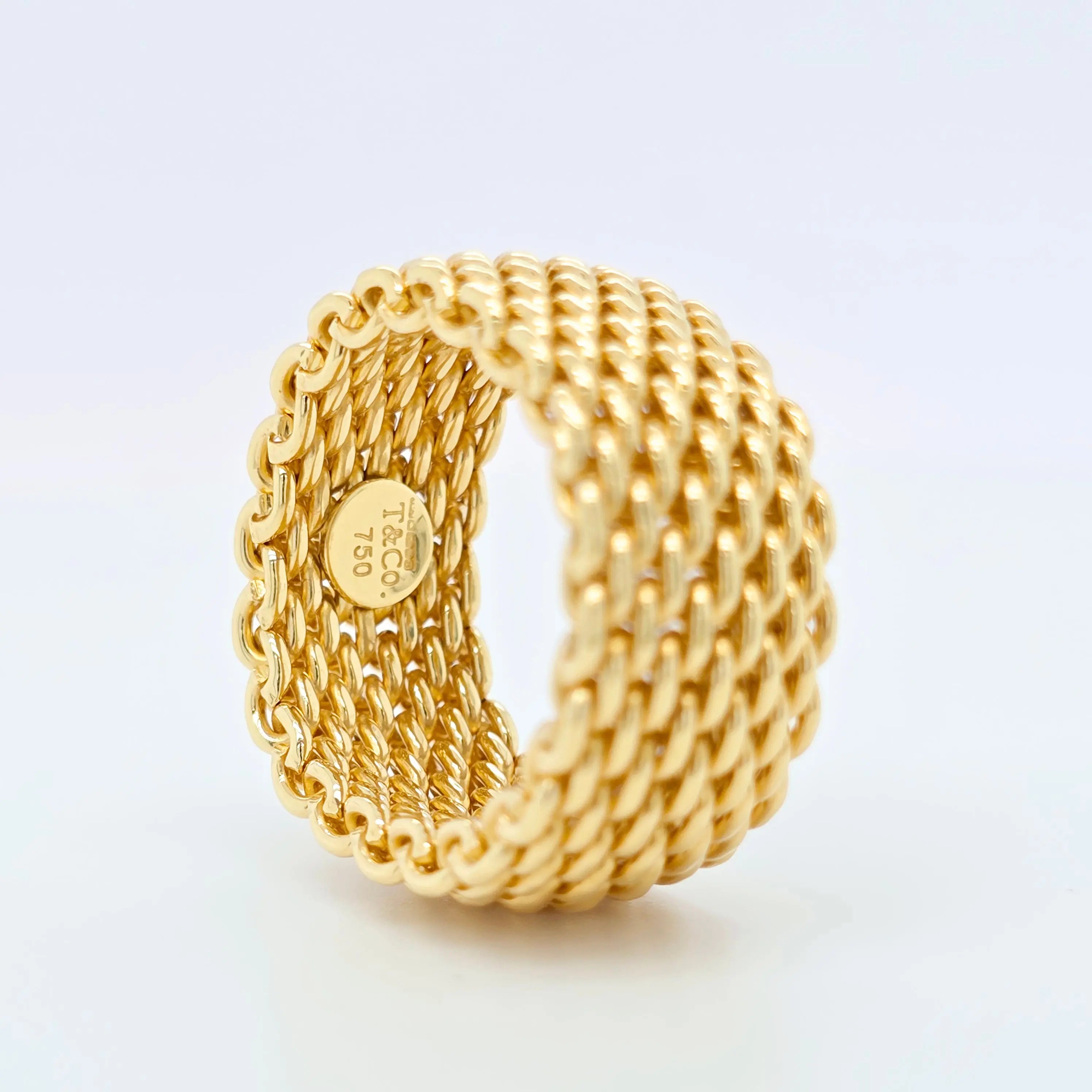 Tiffany & Co. Somerset Mesh Ring, 18ct Yellow Gold, 10mm Width, Size P Chloe's Jewellers