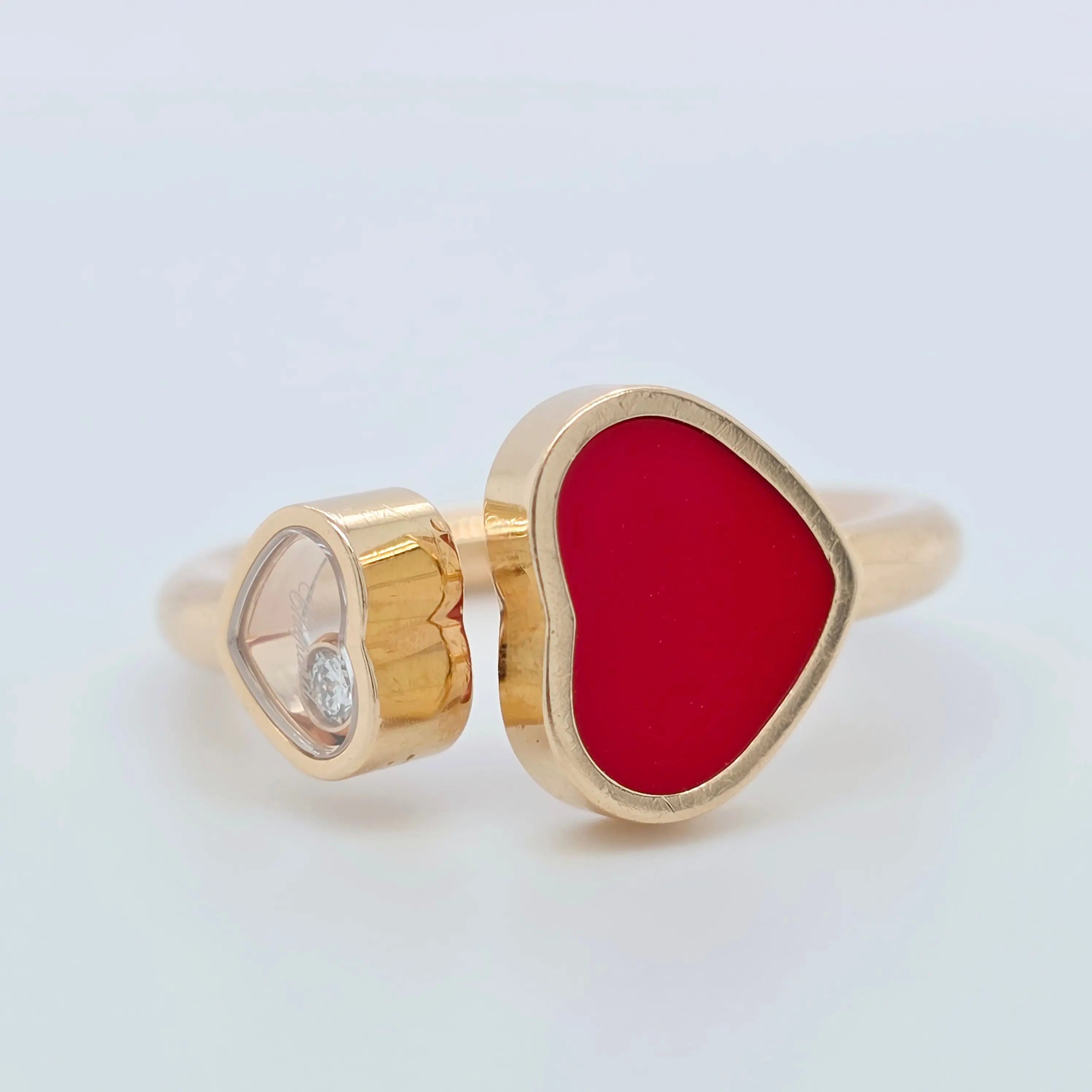 Chopard Happy Hearts Ring, Heart Shape Ring, Red stone, 18ct Rose Gold, Papers Chloe's Jewellers