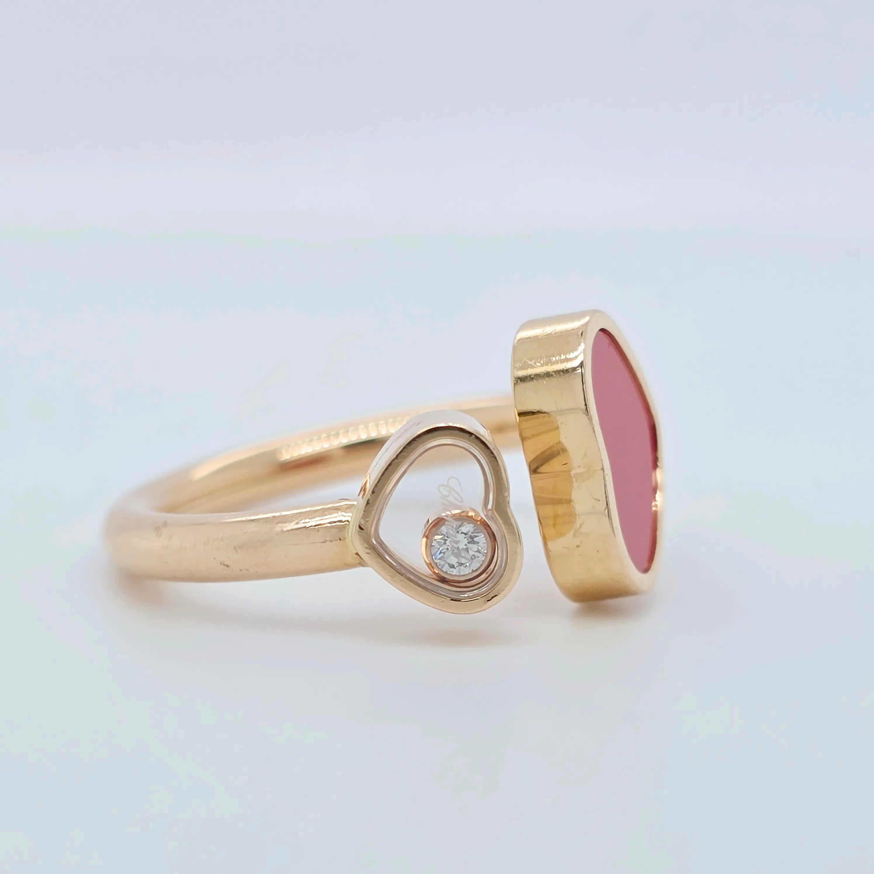 Chopard Happy Hearts Ring, Heart Shape Ring, Red stone, 18ct Rose Gold, Papers Chloe's Jewellers