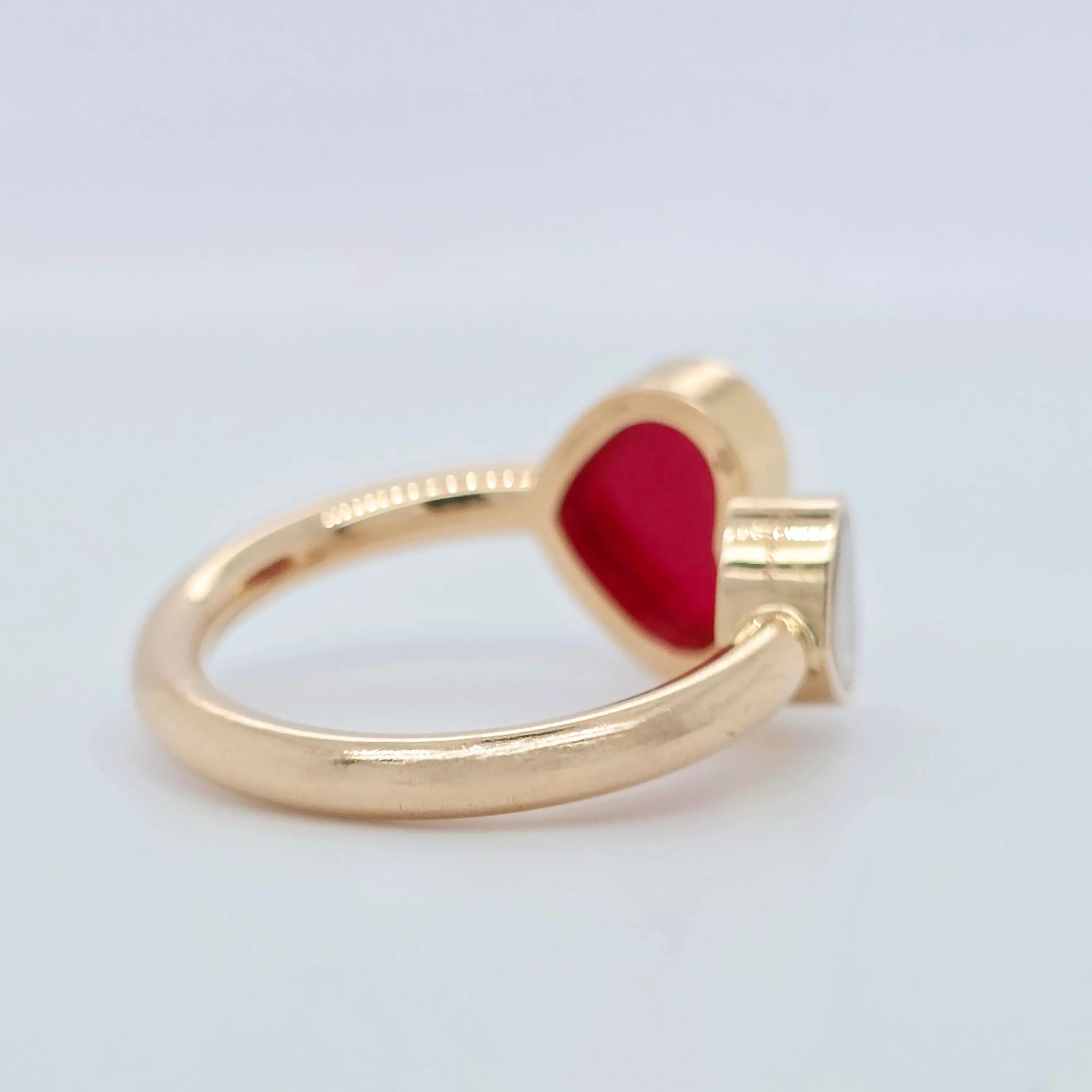 Chopard Happy Hearts Ring, Heart Shape Ring, Red stone, 18ct Rose Gold, Papers Chloe's Jewellers