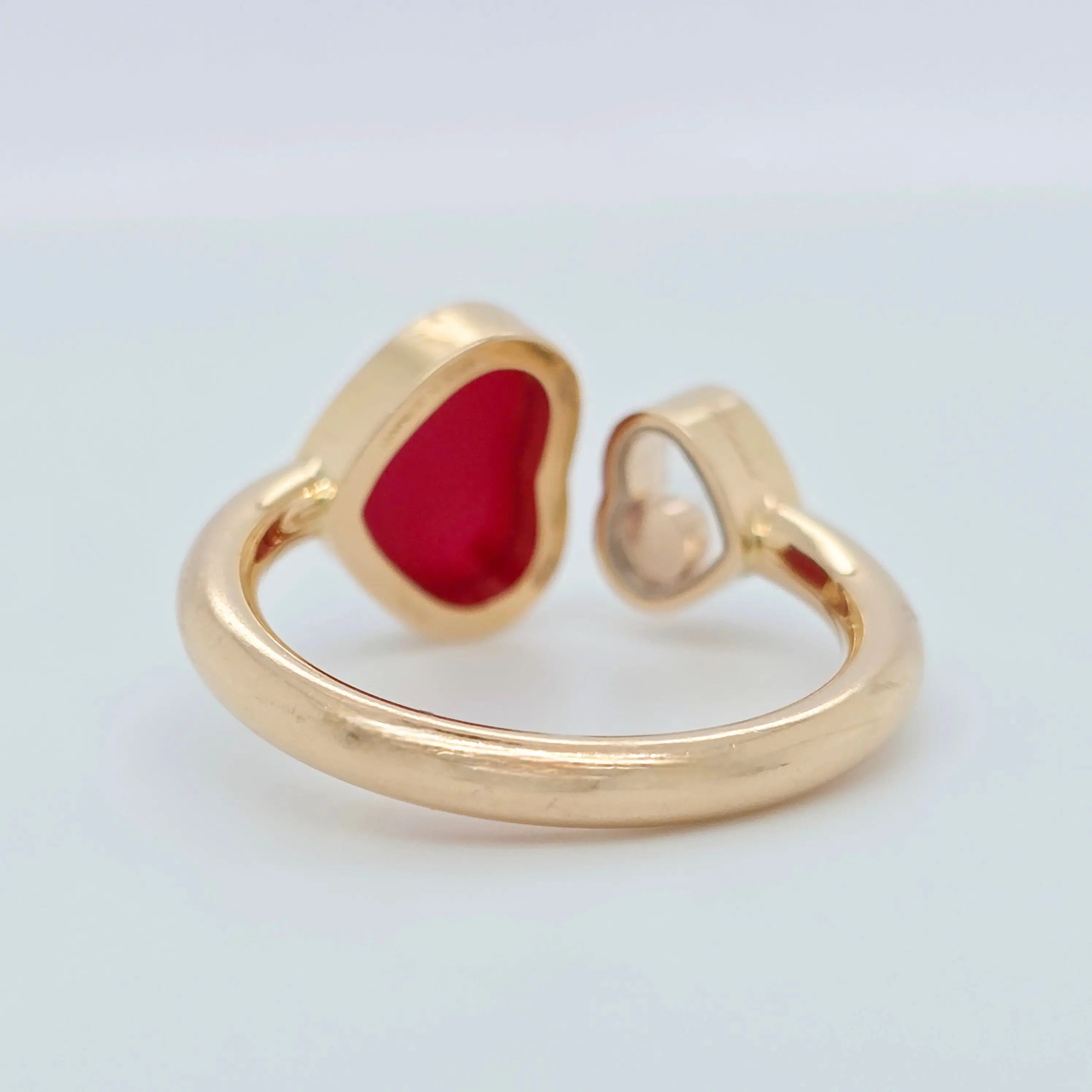 Chopard Happy Hearts Ring, Heart Shape Ring, Red stone, 18ct Rose Gold, Papers Chloe's Jewellers